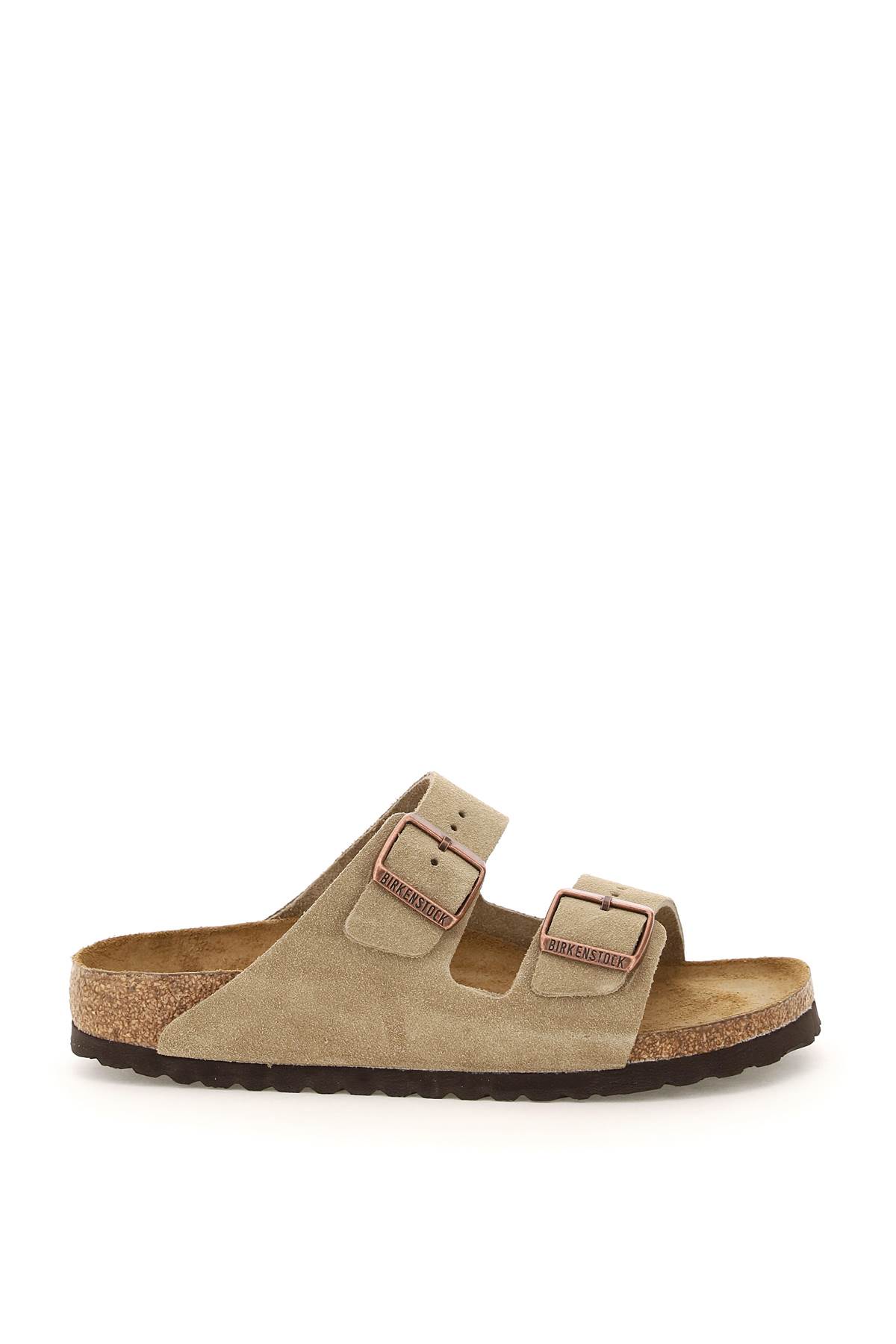 Shop Birkenstock Arizona Mules Soft Footbed In Taupe