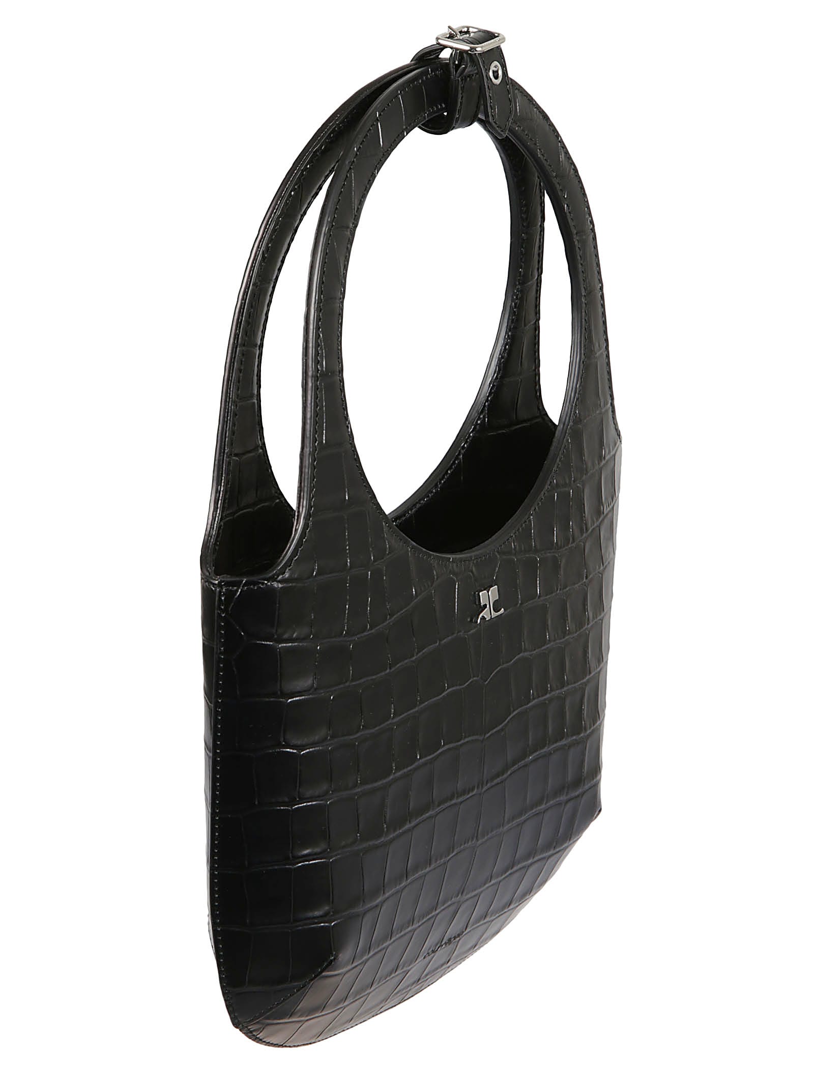 Shop Courrèges Croco Embossed Handbag In Black
