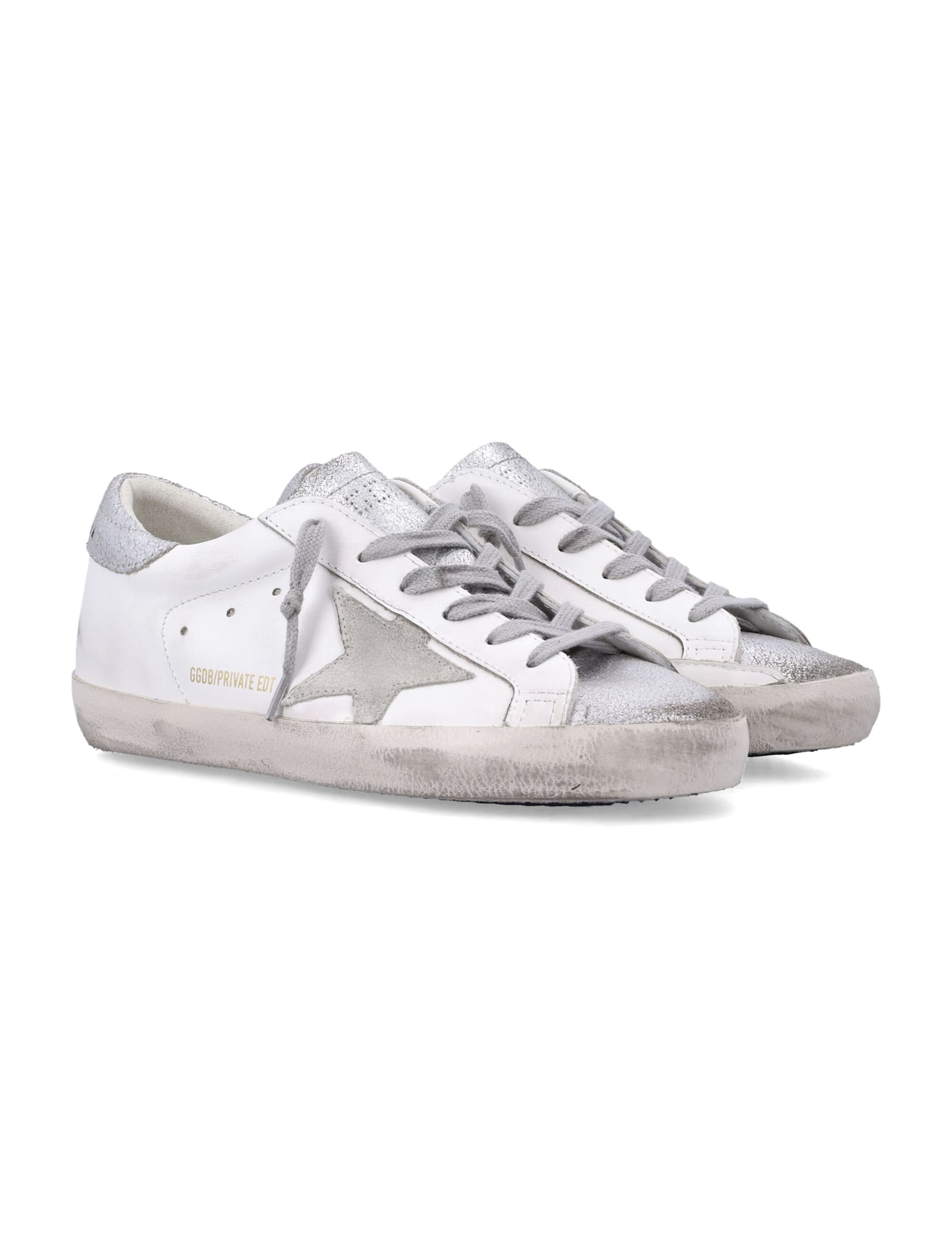 Golden Goose Super-star White And Silver Leather Womans Sneakers In White
