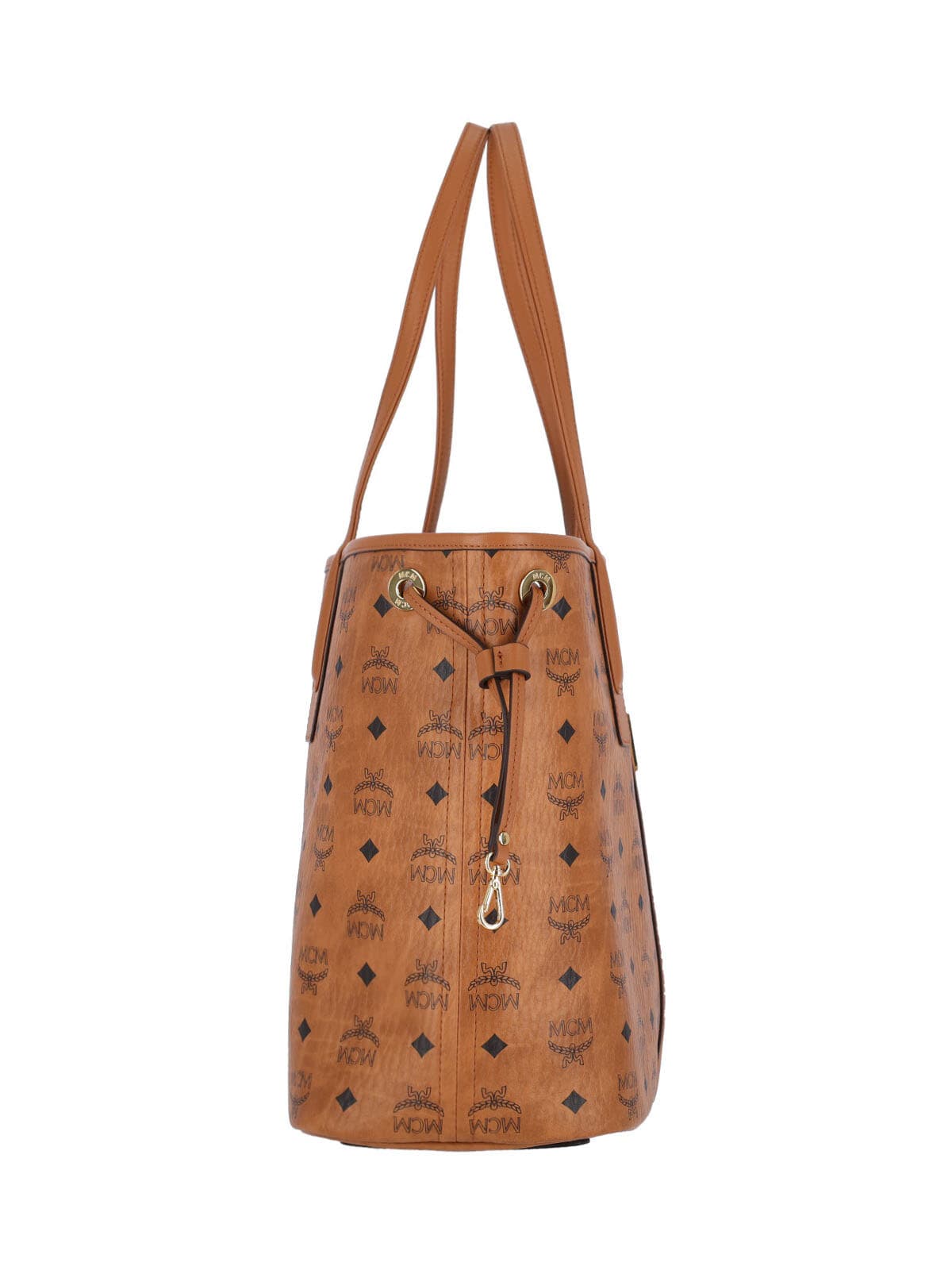 Mcm Reversible Small Tote Bag With Monogram Print In Brown