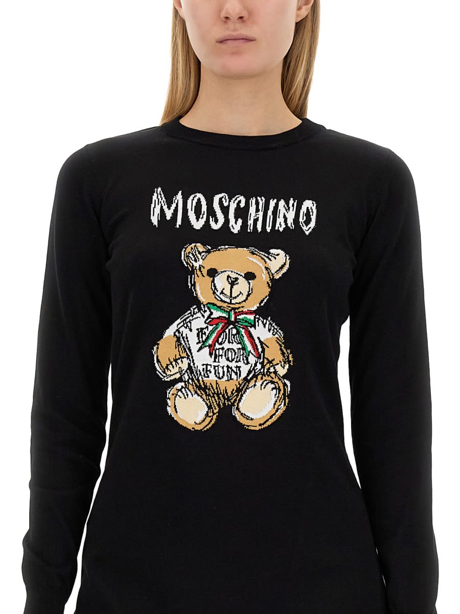 Shop Moschino Drawn Teddy Bear Dress In Black