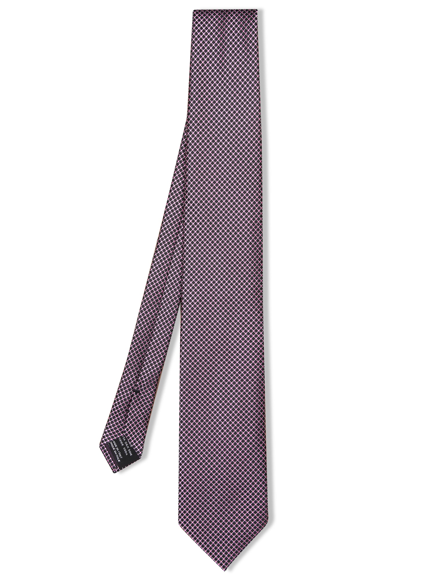 Shop Tom Ford Silk Tie In Black/pink Micro Pattern 8cm