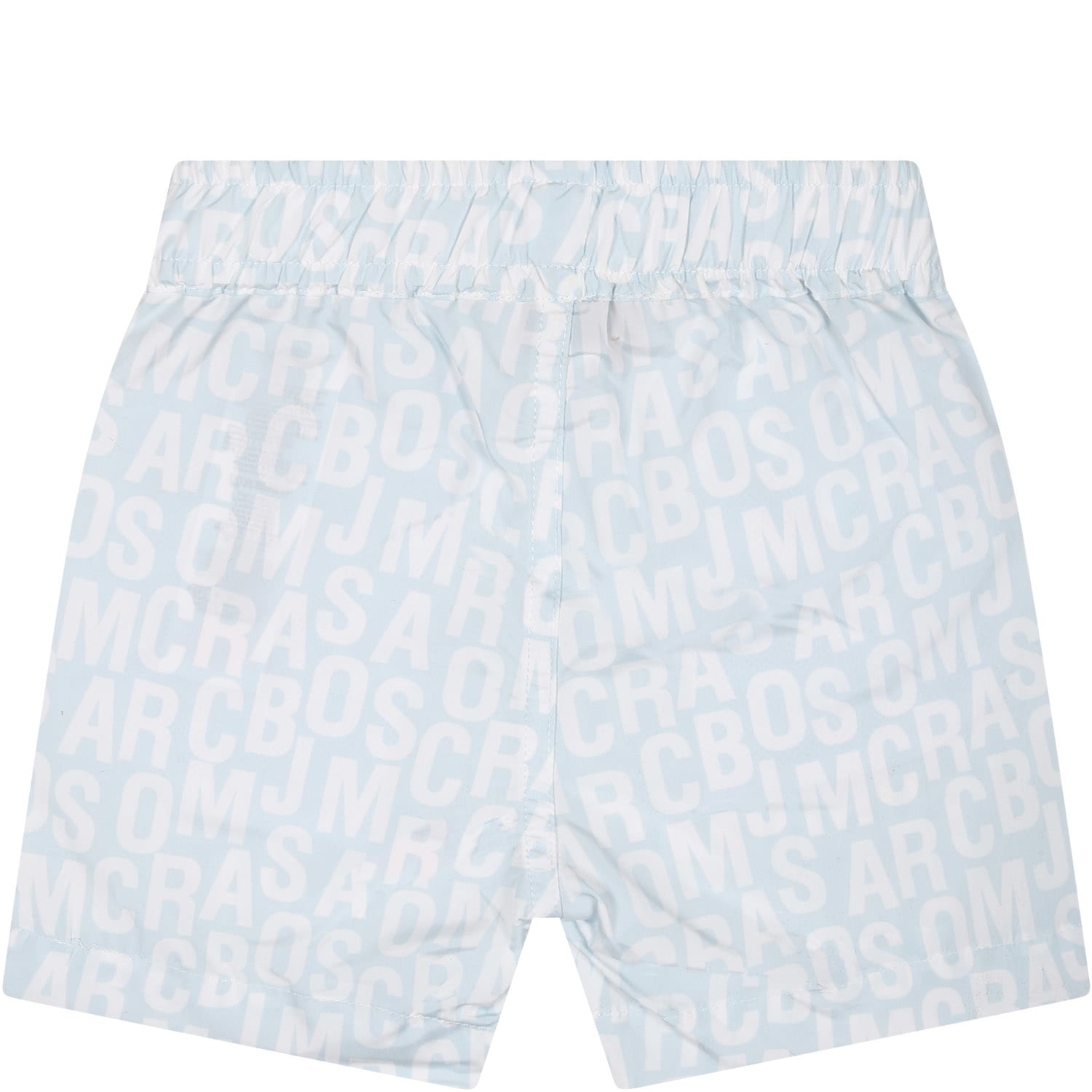 Shop Little Marc Jacobs Light Blue Boxer Shorts For Boy With All-over Logo