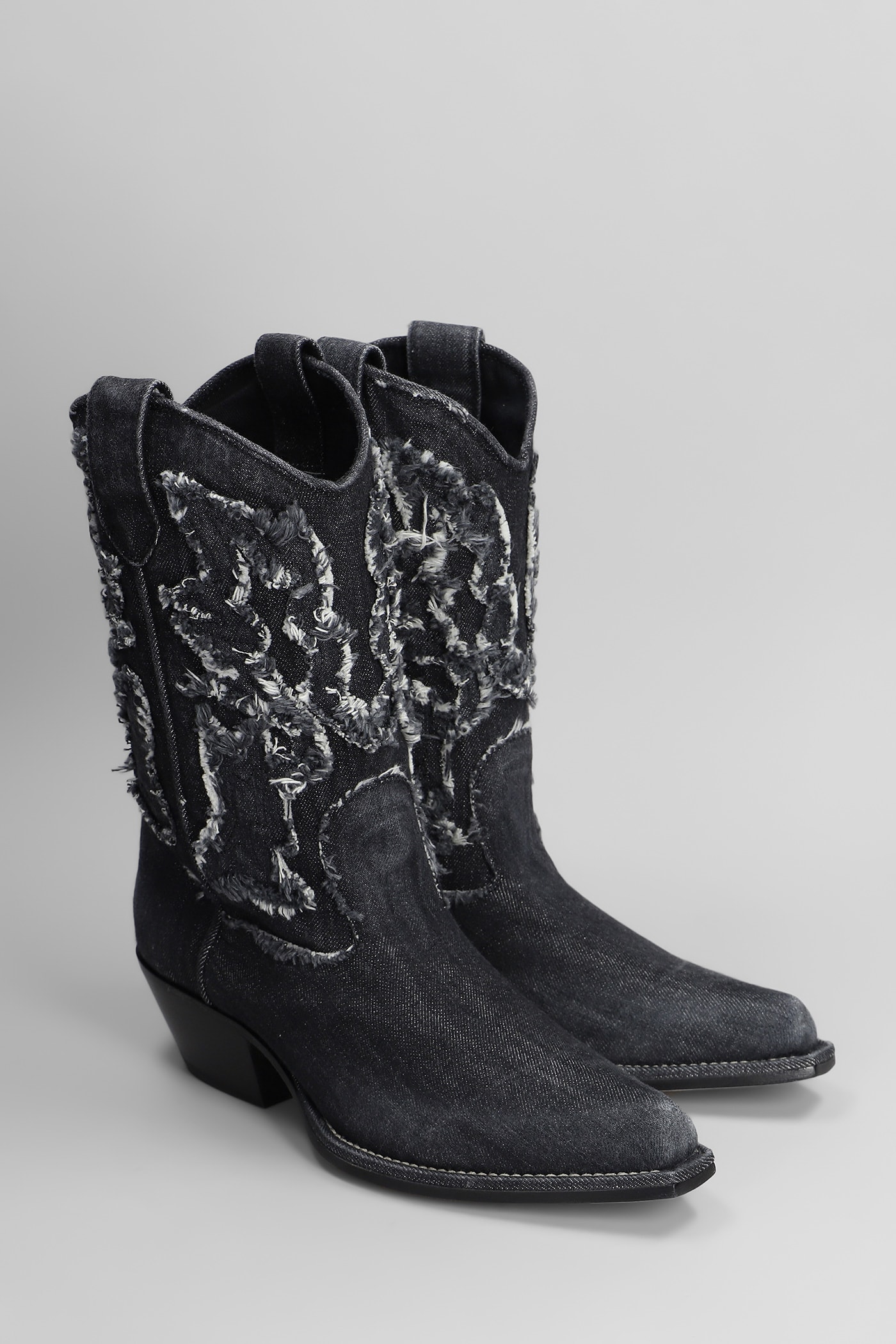 VIC MATIE DENIM 155 TEXAN ANKLE BOOTS IN BLACK DENIM