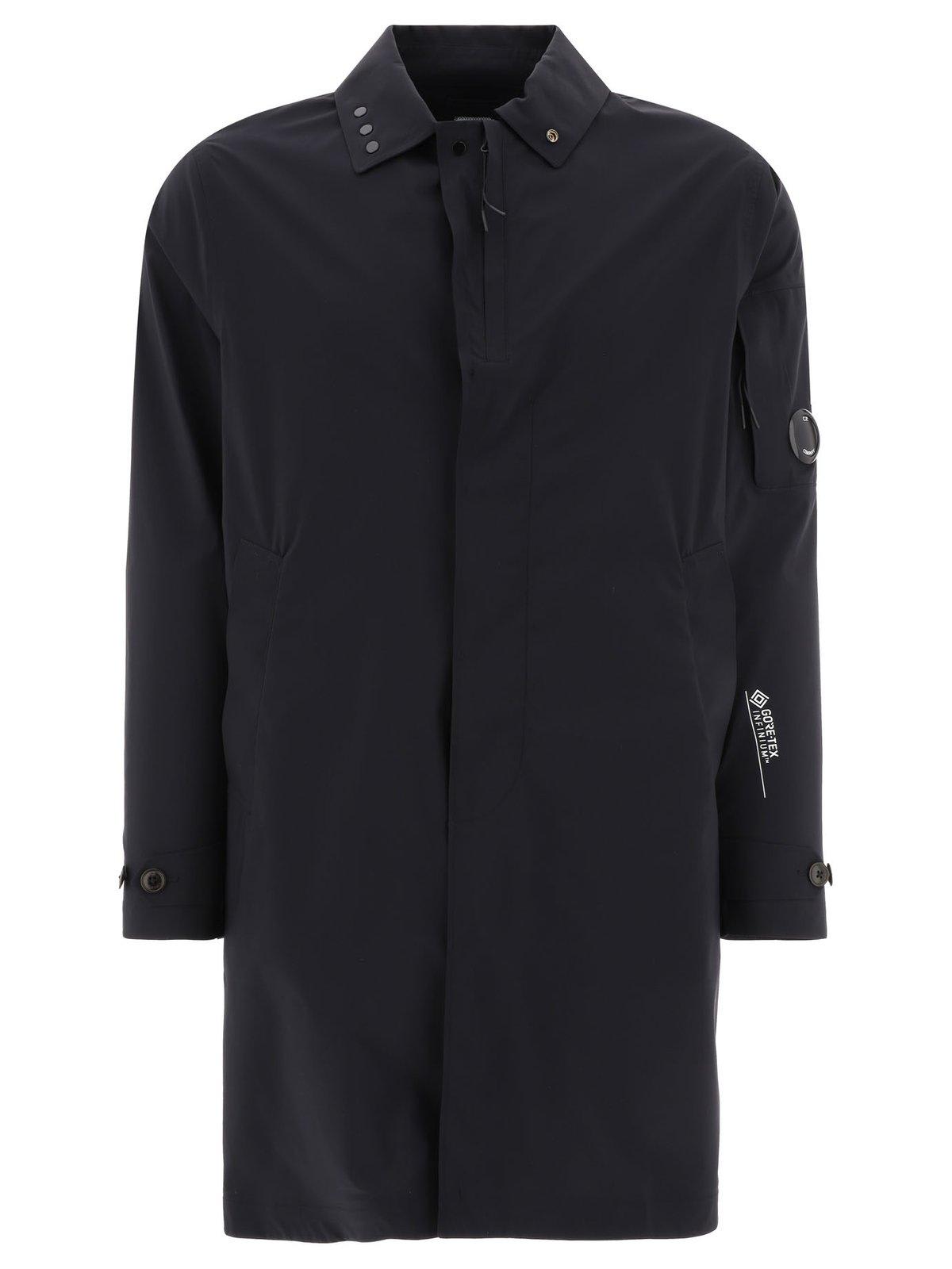 Shop C.p. Company Logo Patch Buttoned Coat In Black