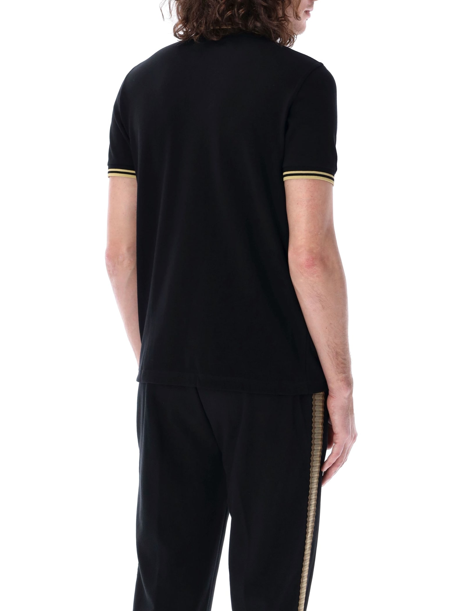 Shop Fred Perry The Original Twin Tipped Piqué Polo Shirt In Black Champagne