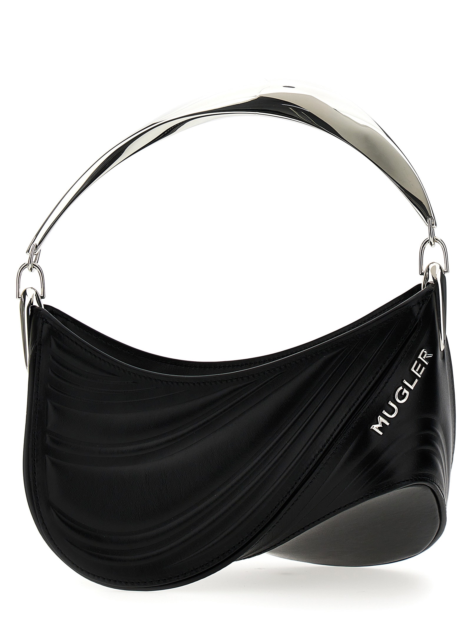 Shop Mugler Small Embossed Spiral Curve 01 Handbag In Black