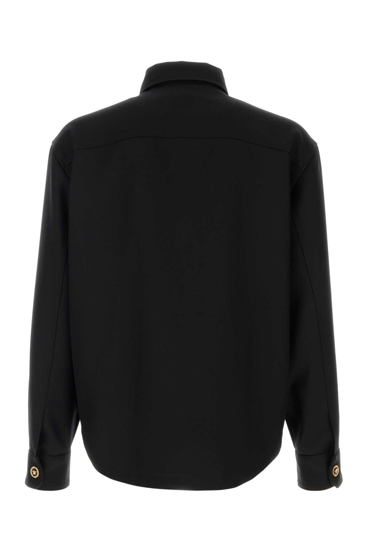 Versace Gabardine Shirt With Chest Pockets And Cuffed Sleeves In Black