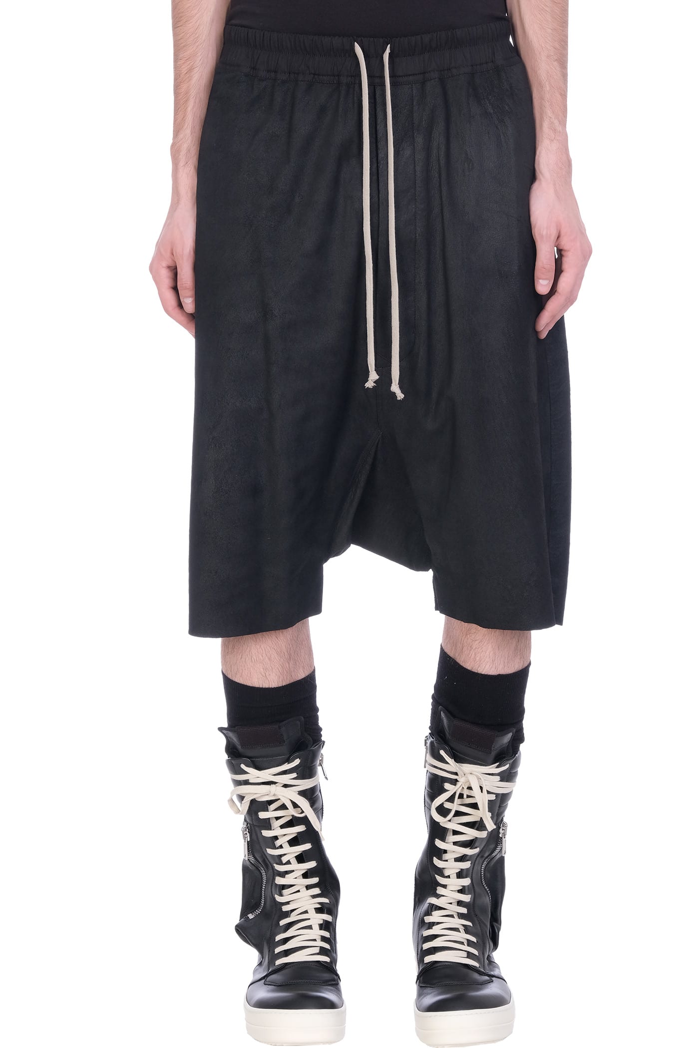 Rick Owens Riks Pods Shorts In Black Leather