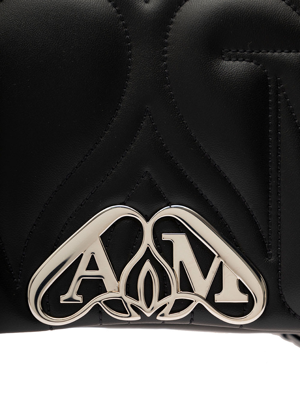 Shop Alexander Mcqueen The Seal Black Shoulder Bag With Seal Detail In Matelassé Leather Woman