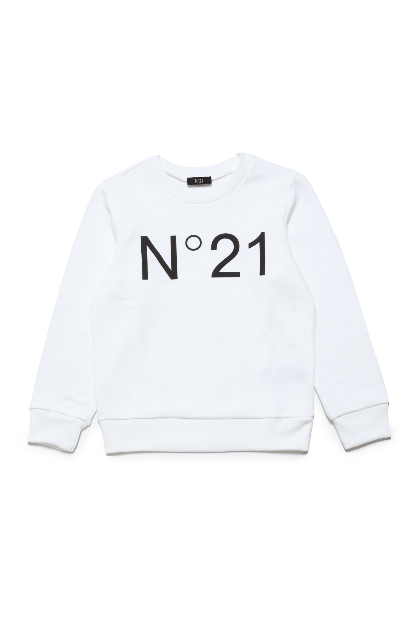 N°21 White Cotton Crew-neck Sweatshirt With Logo In White