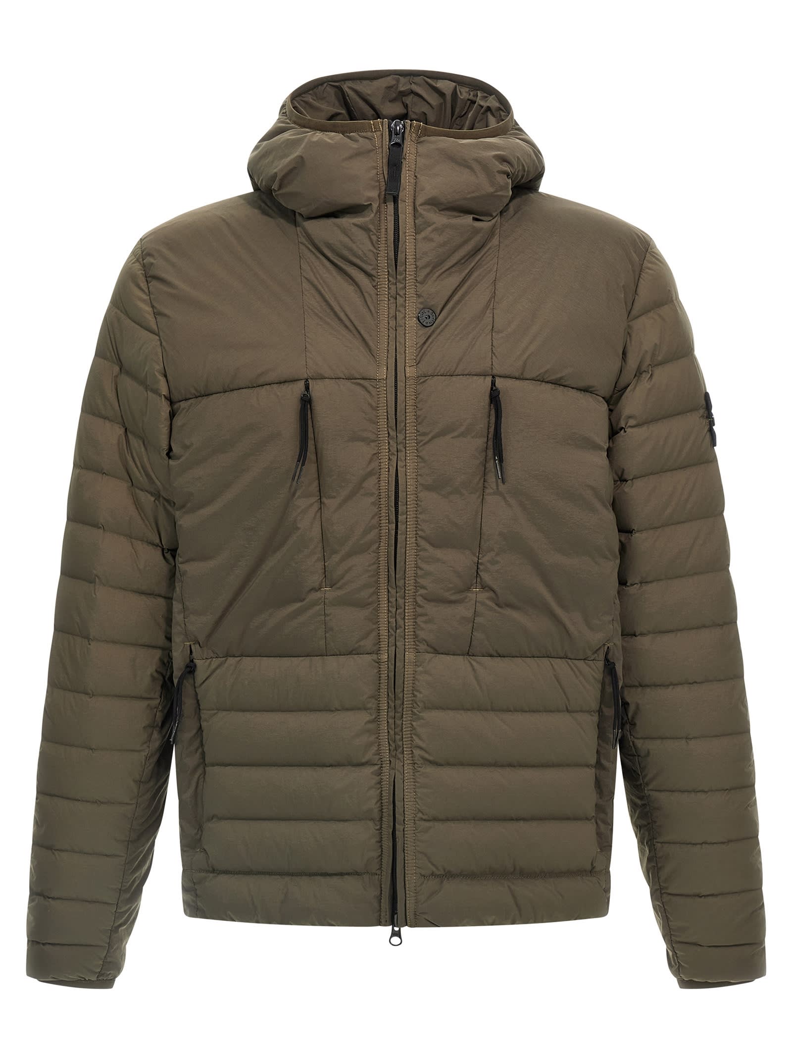 Stone Island Drawstring Hooded Quilted Side Zip Jacket In Green