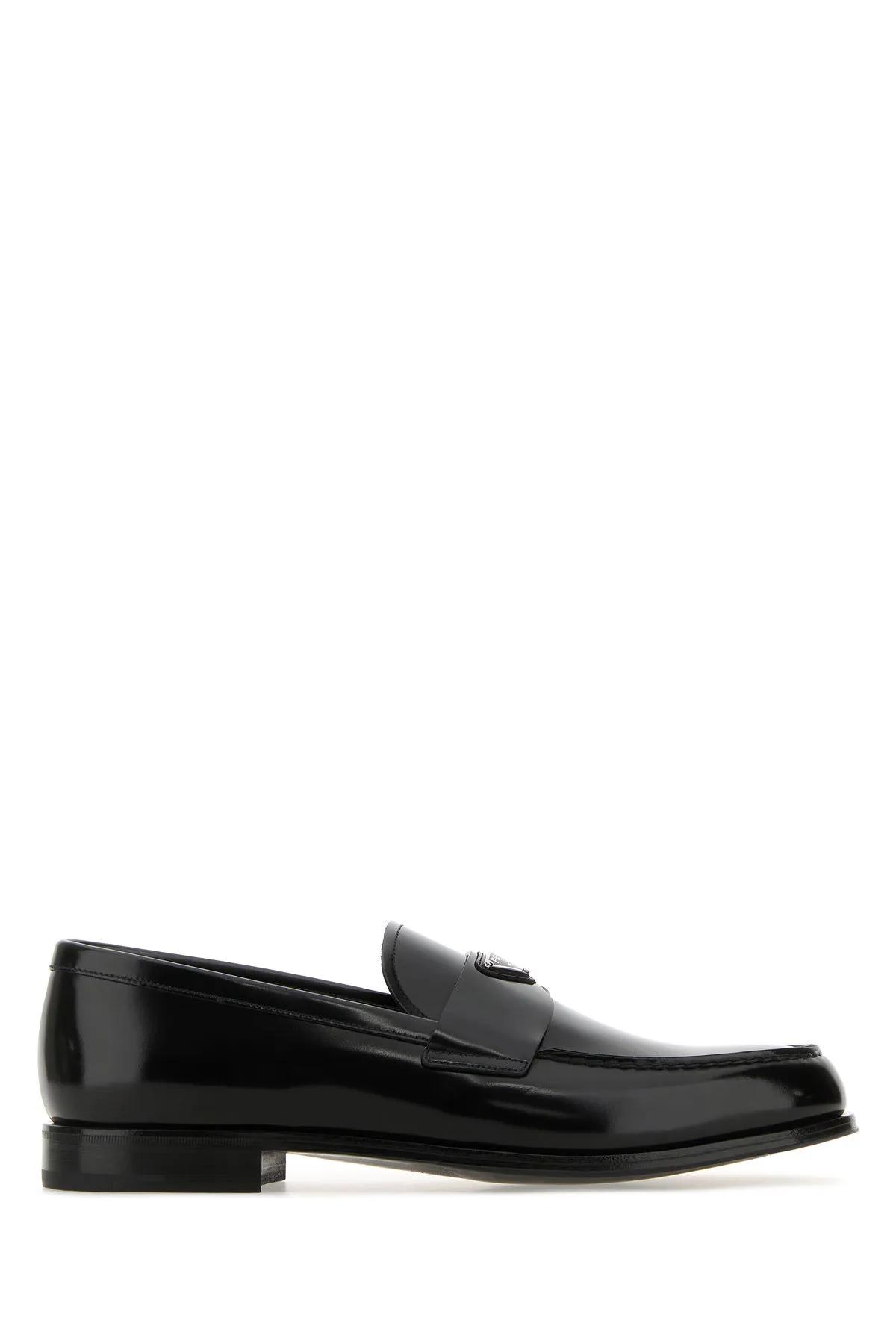 Shop Prada Black Leather Loafers In Nero