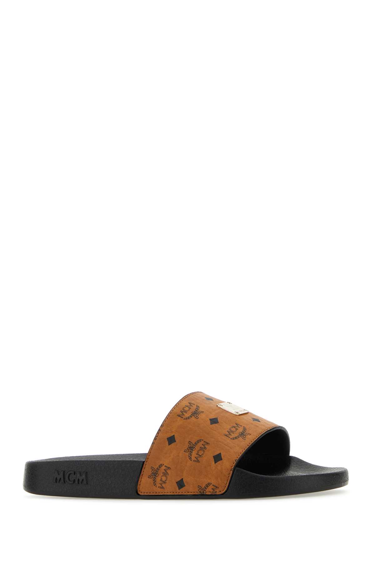 Mcm Printed Canvas Slippers In Co