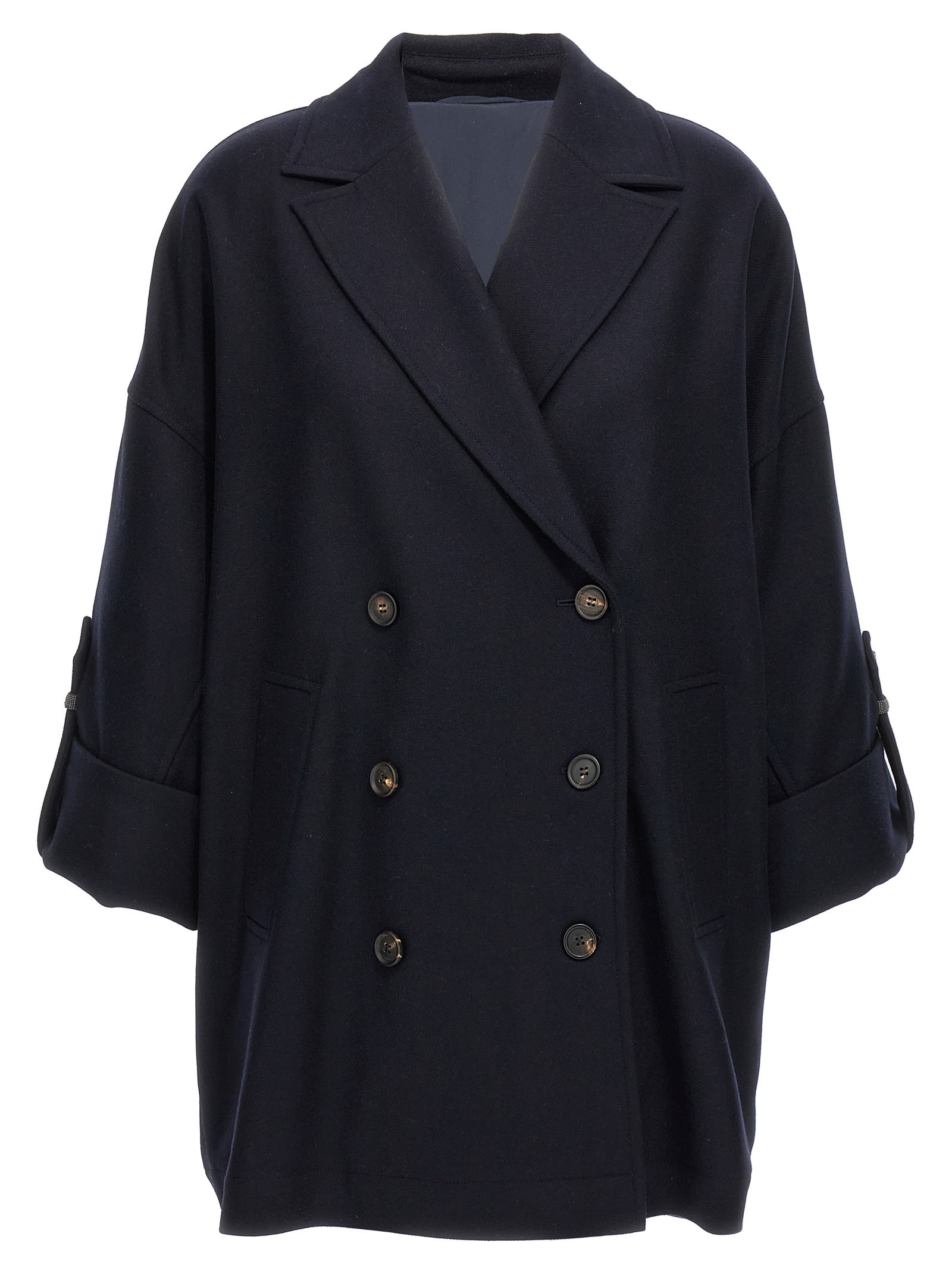 shiny Cuff Details Caban Coat