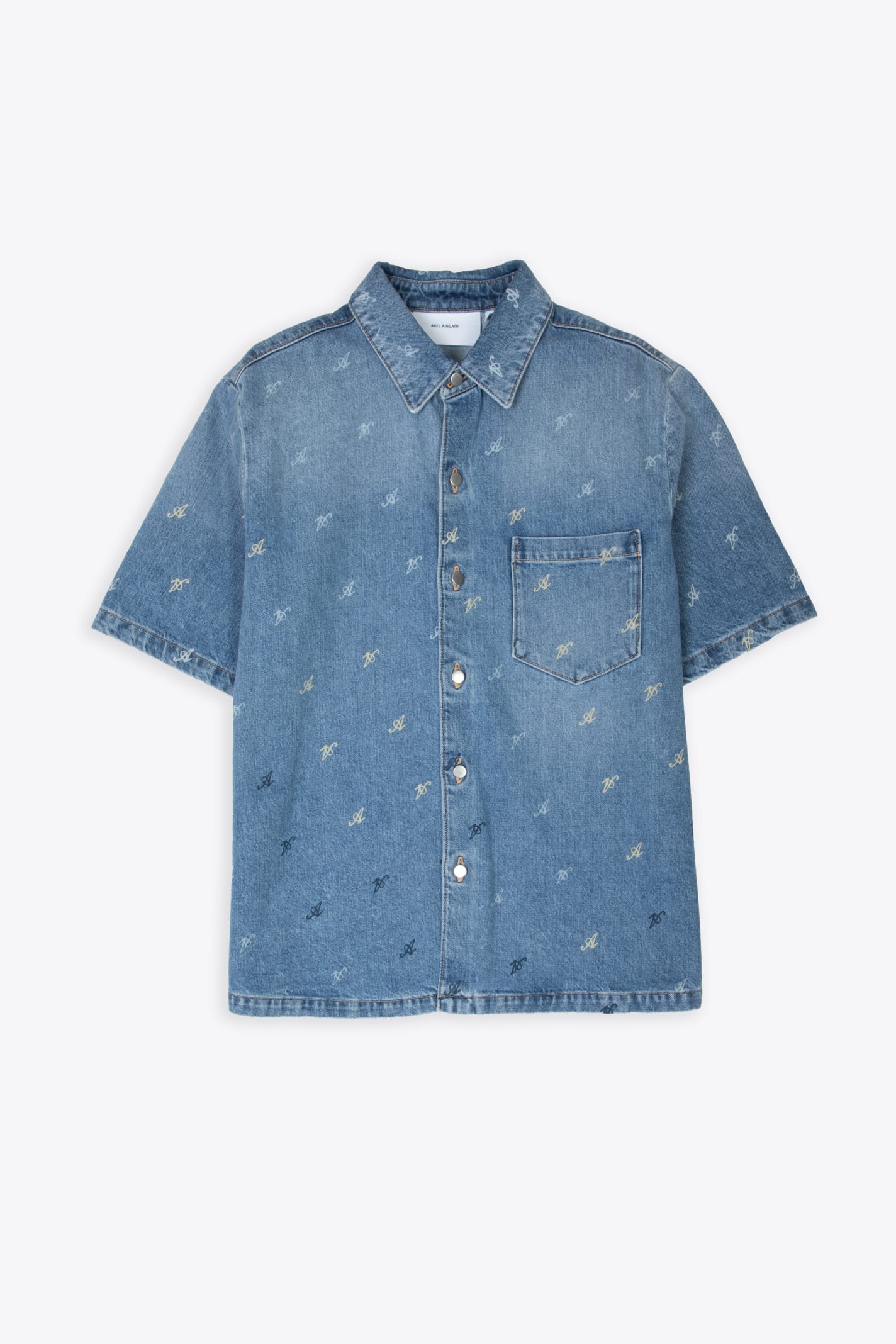 Shop Axel Arigato Miles Shirt Light Blue Denim Shirt With Short Sleeves - Miles Shirt In Denim Blu