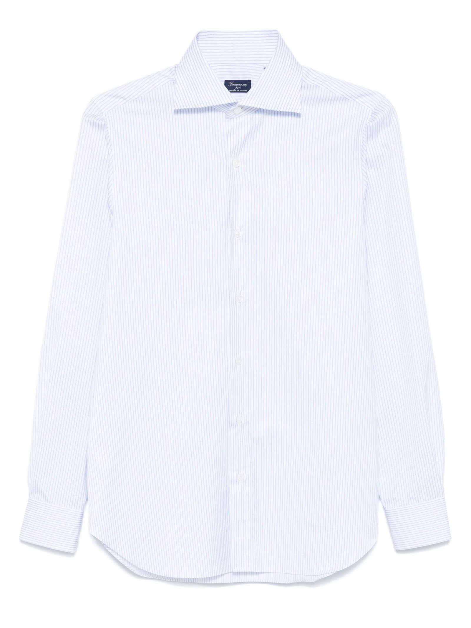 Shop Finamore White And Sky Blue Cotton Striped Shirt