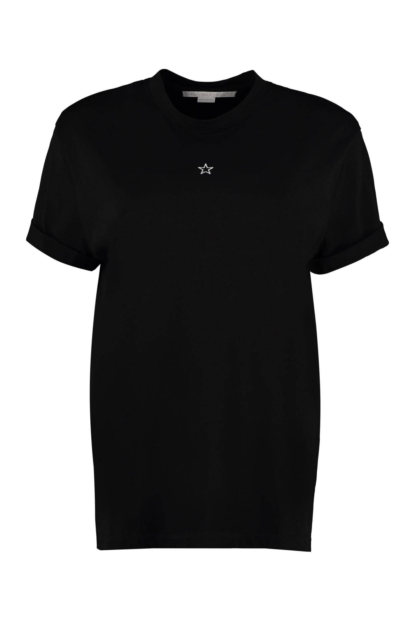 Shop Stella Mccartney Embroidered Star Detail Cotton T-shirt In Black
