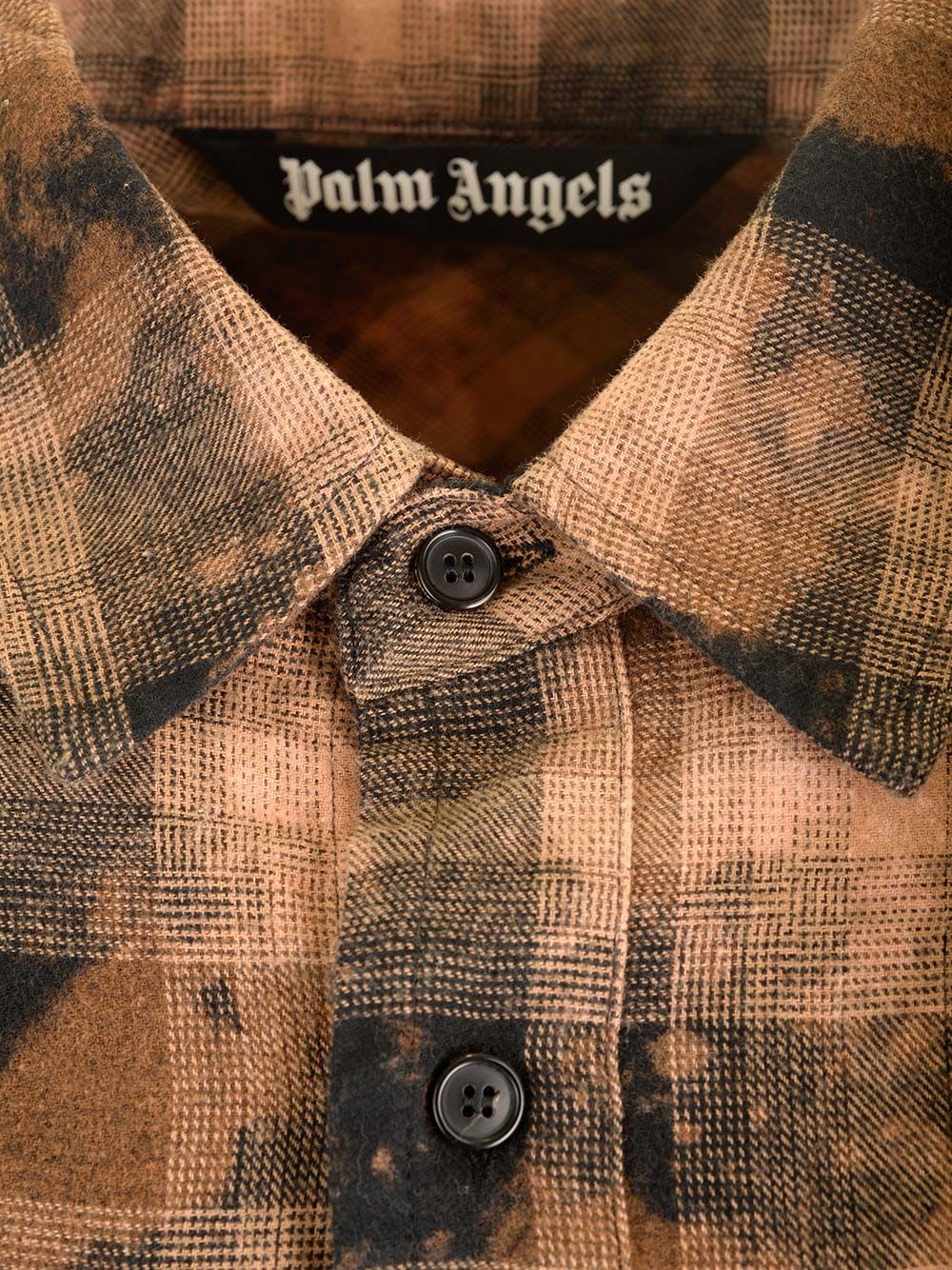 Shop Palm Angels Curved Logo Checkered Shirt In Brown