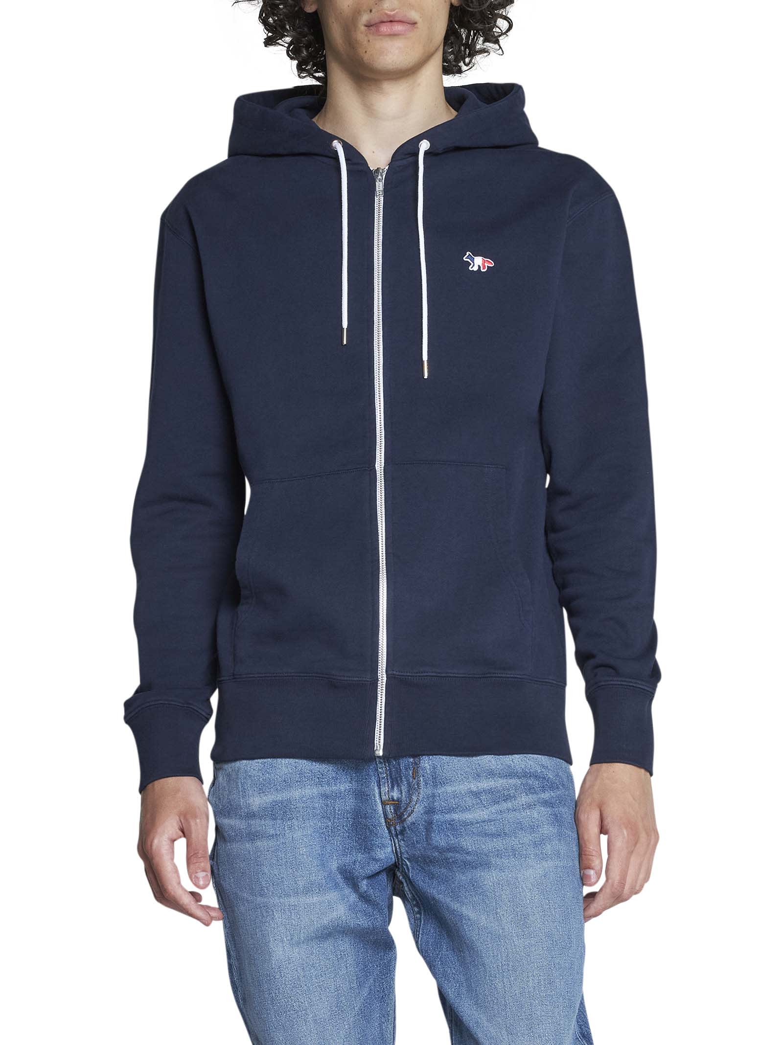 Maison Kitsuné Tricolor Fox Patch Cotton Zip Hoodie In Blue | ModeSens