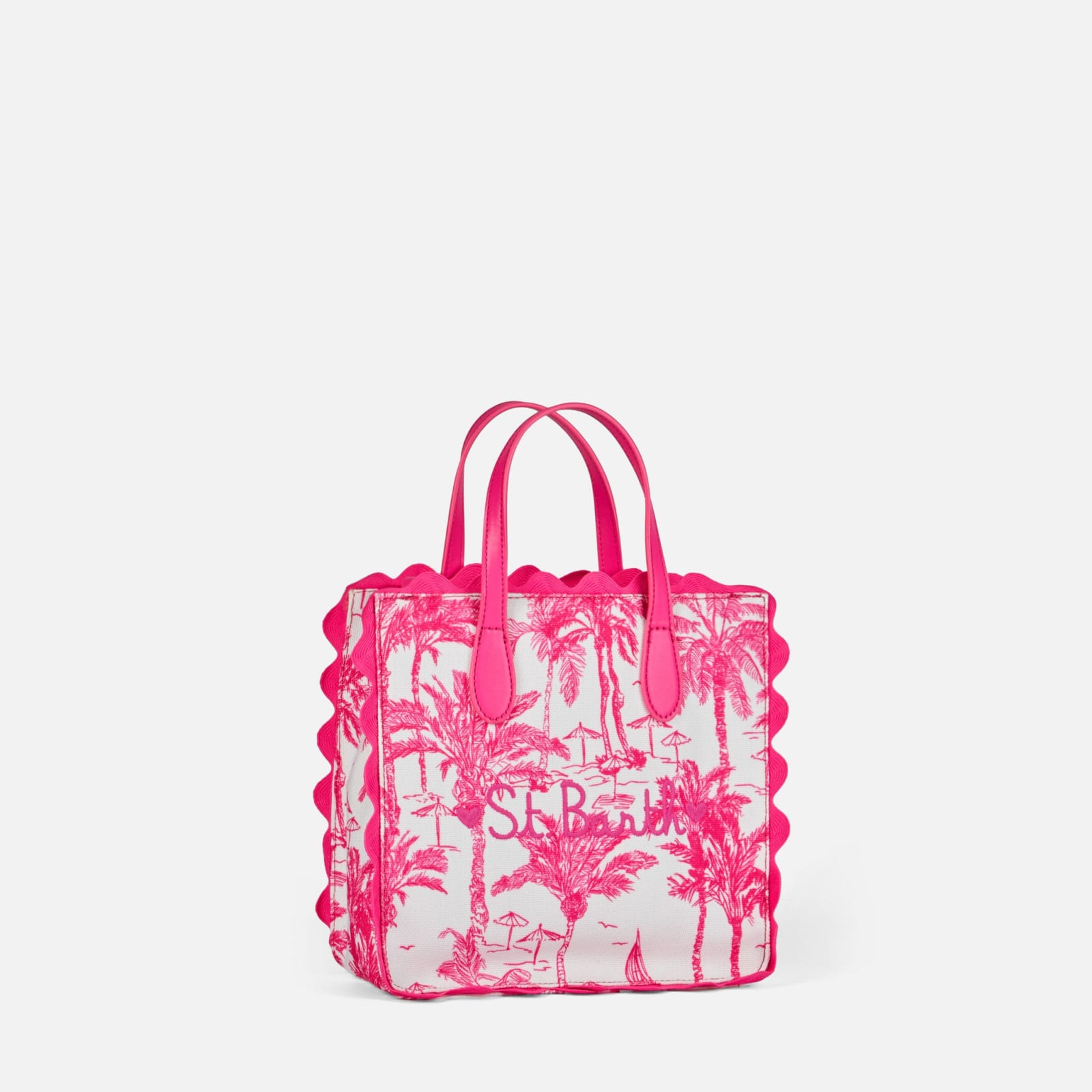 Shop Mc2 Saint Barth Vivian Cotton Handbag With Toile De Jouy Print In Pink