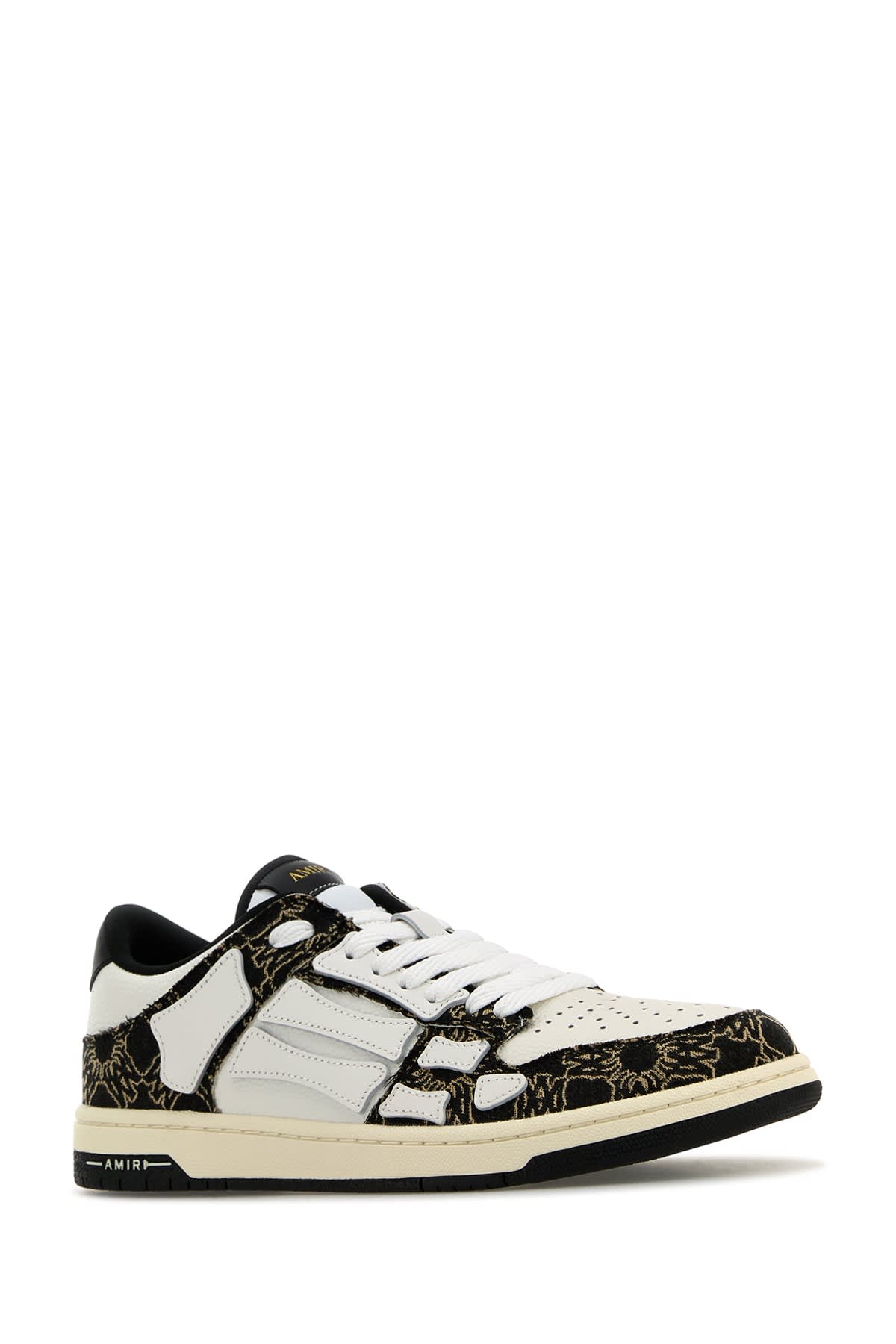 Amiri Quad Skel Panelled Leather Snekaers In Black