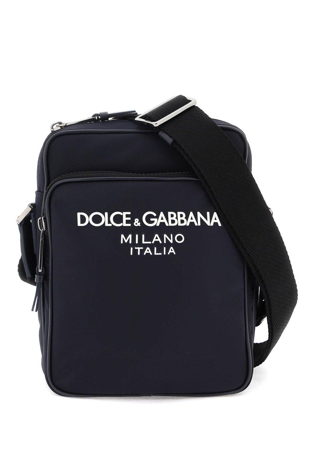 Dolce & Gabbana Logo-printed Zipped Shoulder Bag In Blue