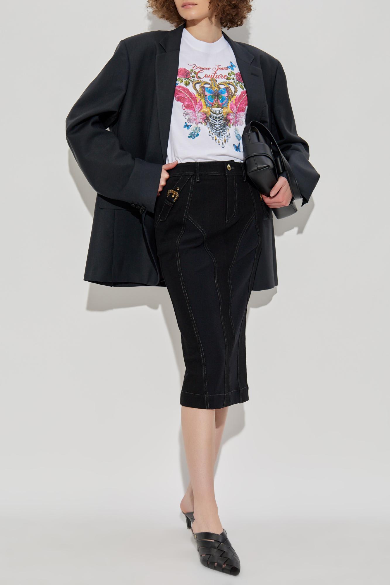 Versace Jeans Couture White Cotton Crew Neck T-shirt With Print In White