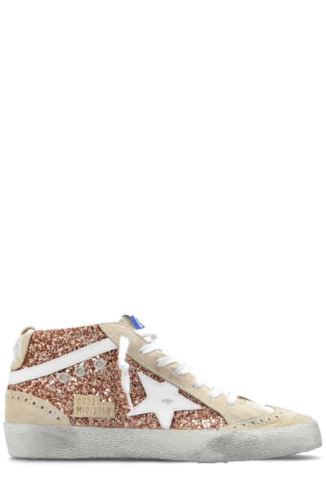 Shop Golden Goose Mid Star High-top Glittered Sneakers In Pink