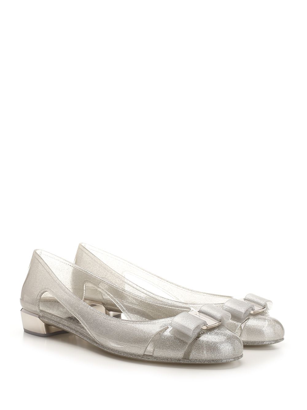 Shop Ferragamo Vara Bow Jelly Ballerina In Silver