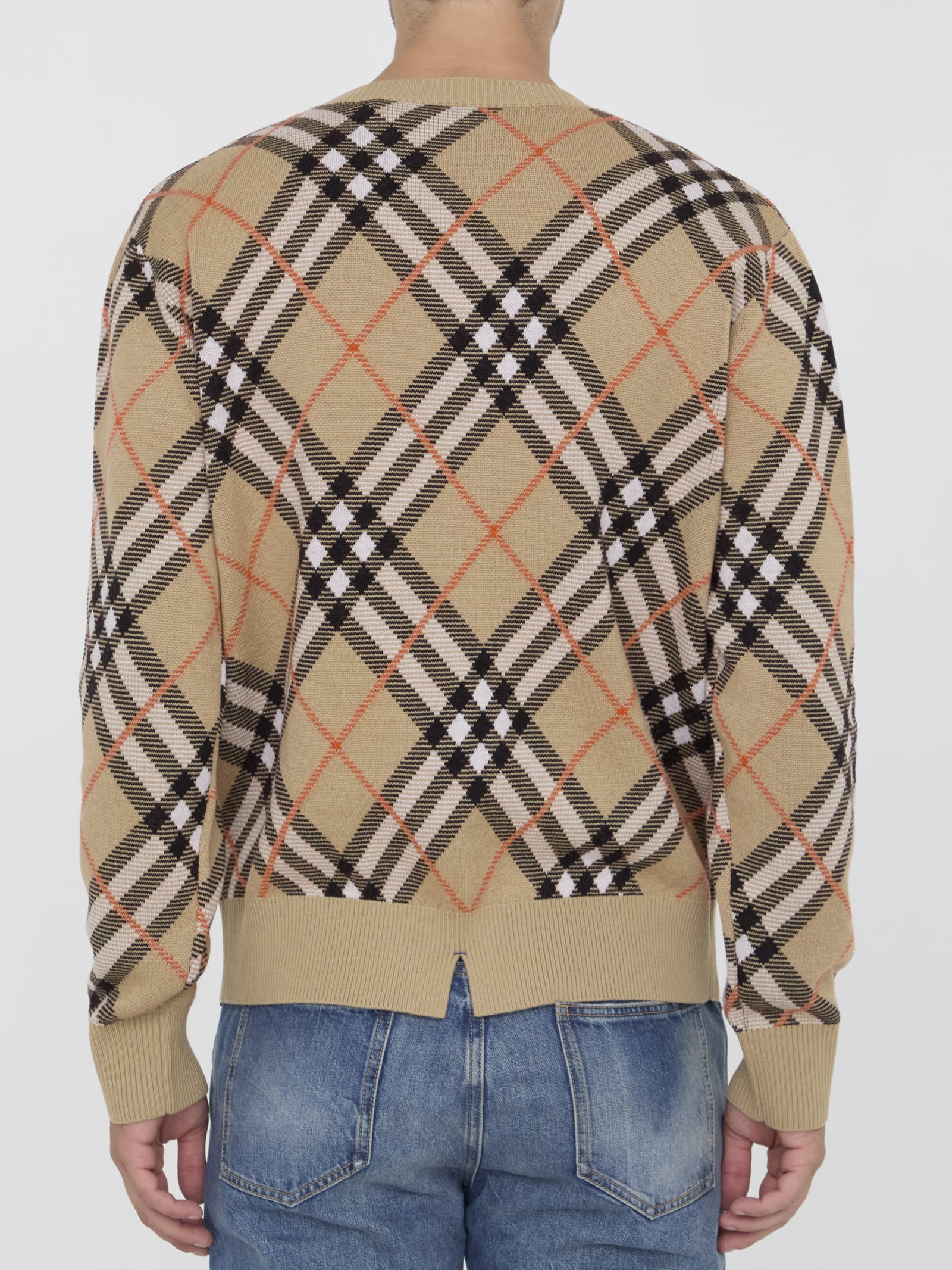 Shop Burberry Check Sweater In Beige