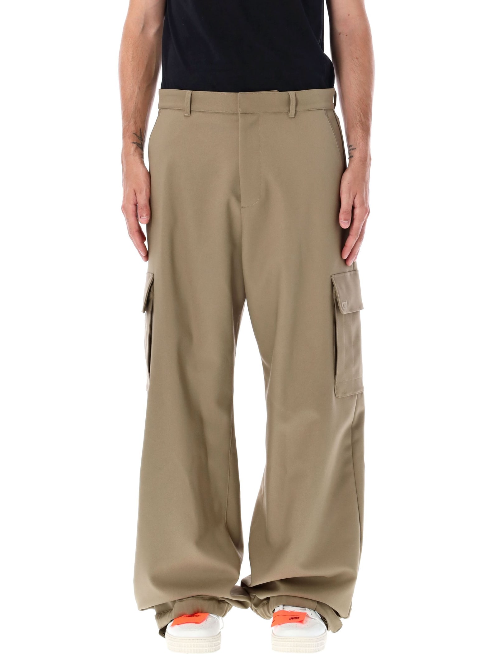 Off-white Wide-legged Cargo Pants With Ample Leg In Beige