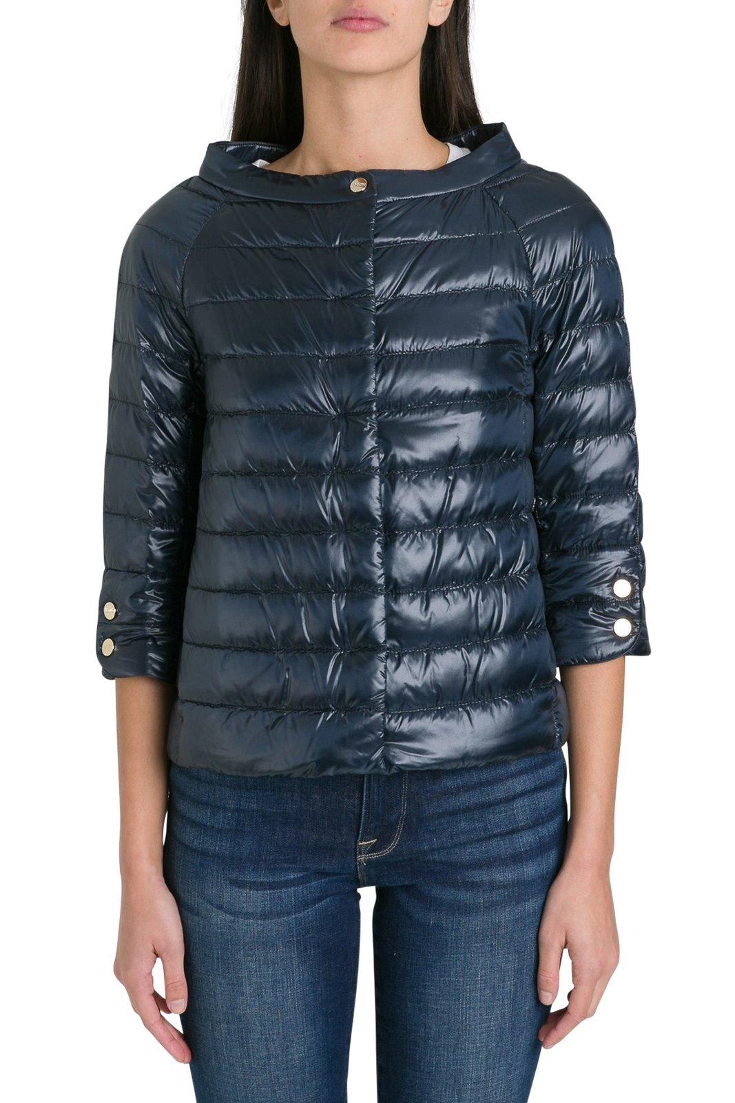 Shop Herno Cropped Sleeve Down Jacket In Blue