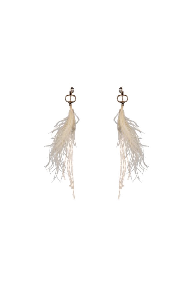 Shop Twinset Earrings With Feathers And Chains