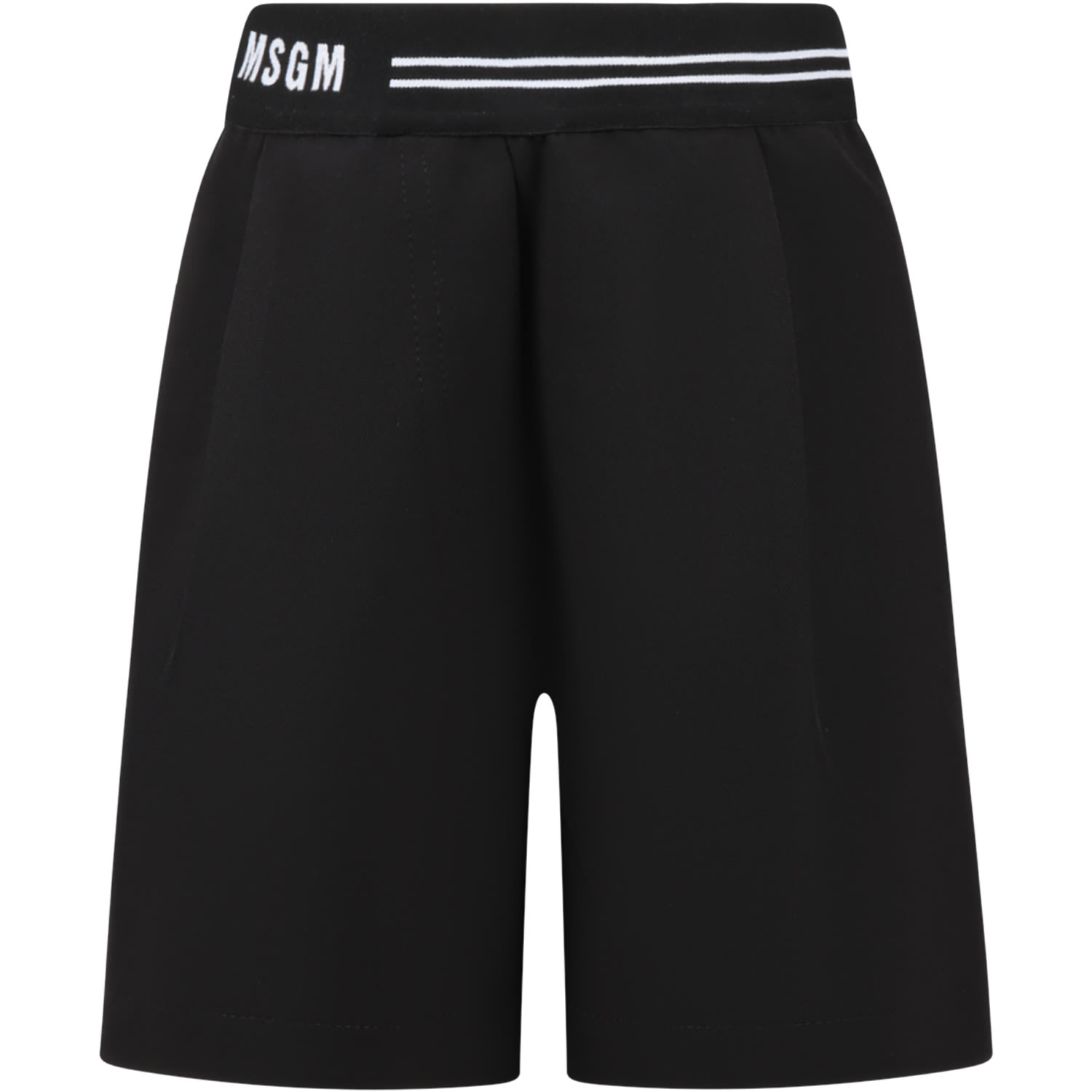 Msgm Kids' Black Shorts For Girl With White Logo In Nero
