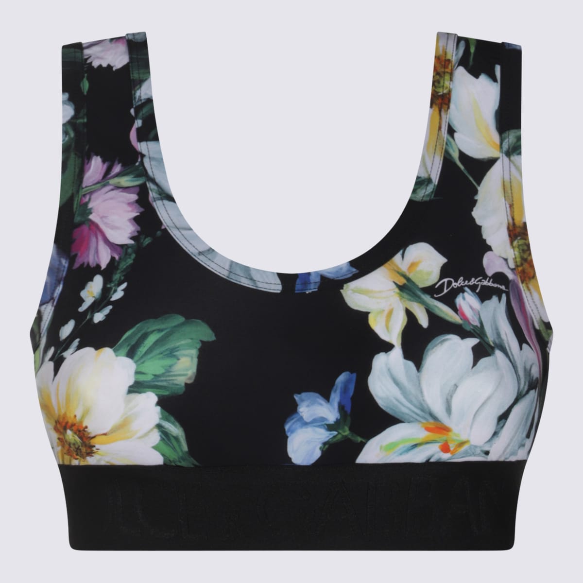 Dolce & Gabbana Black Top In Mix Fiori F.do Nero