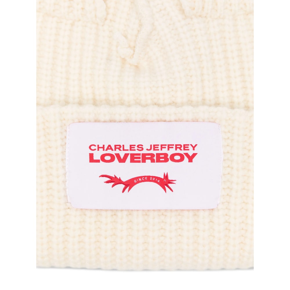 Charles Jeffrey Loverboy Mens Chunky-ear Logo-patch Knitted Wool-blend Beanie Hat Ecru In Neutral