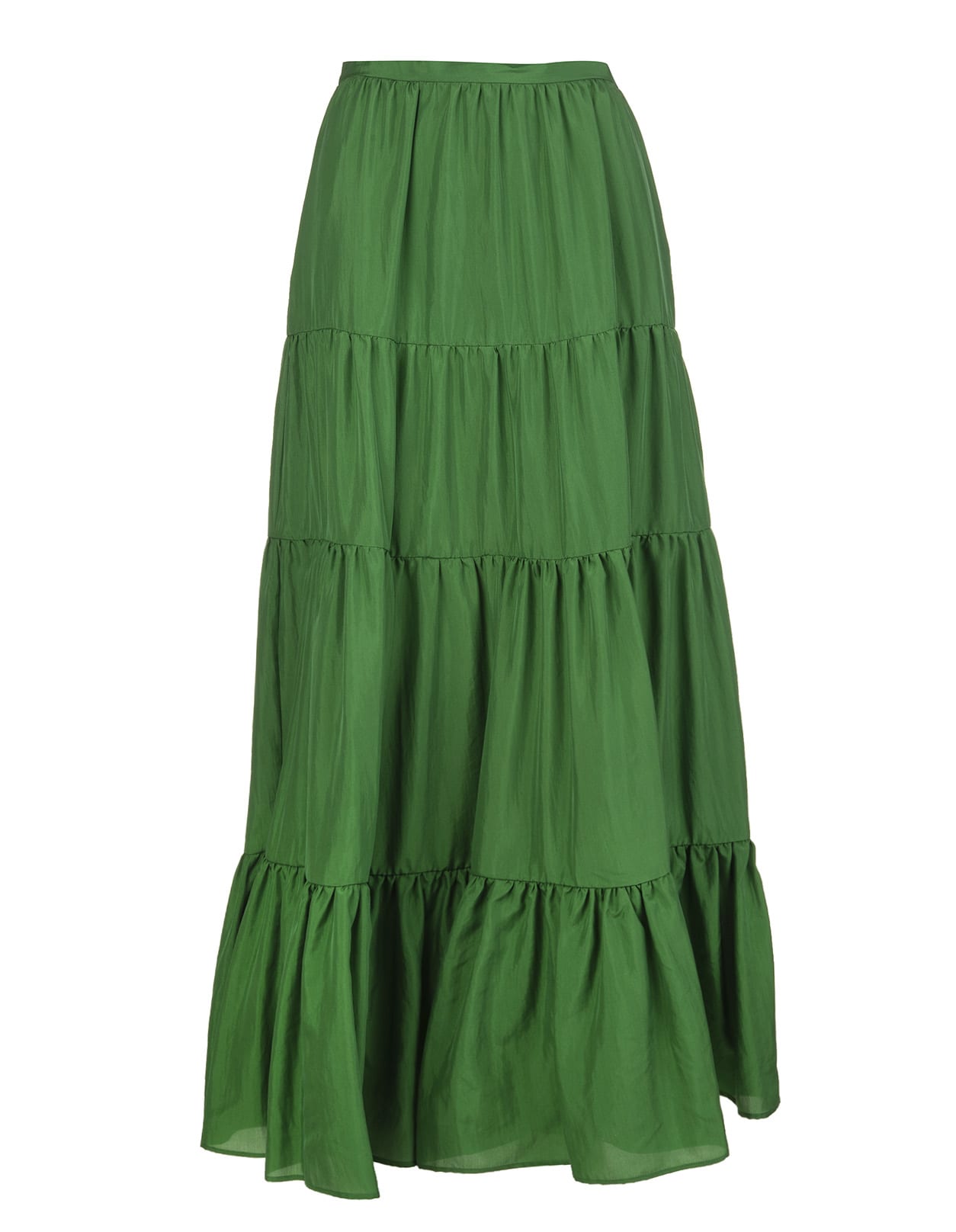 Kiton Prato Green Silk Tiered Silk Maxi Skirt