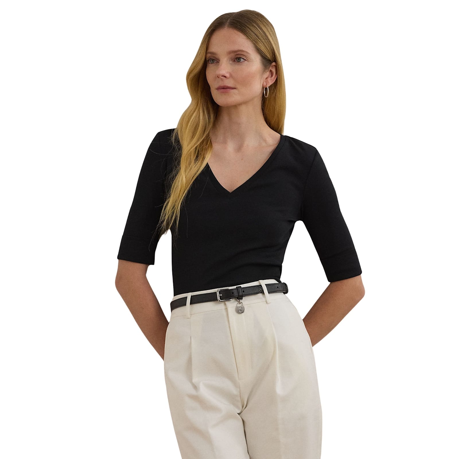 Ralph Lauren V Judy Elbow Sleeve Knit In Black