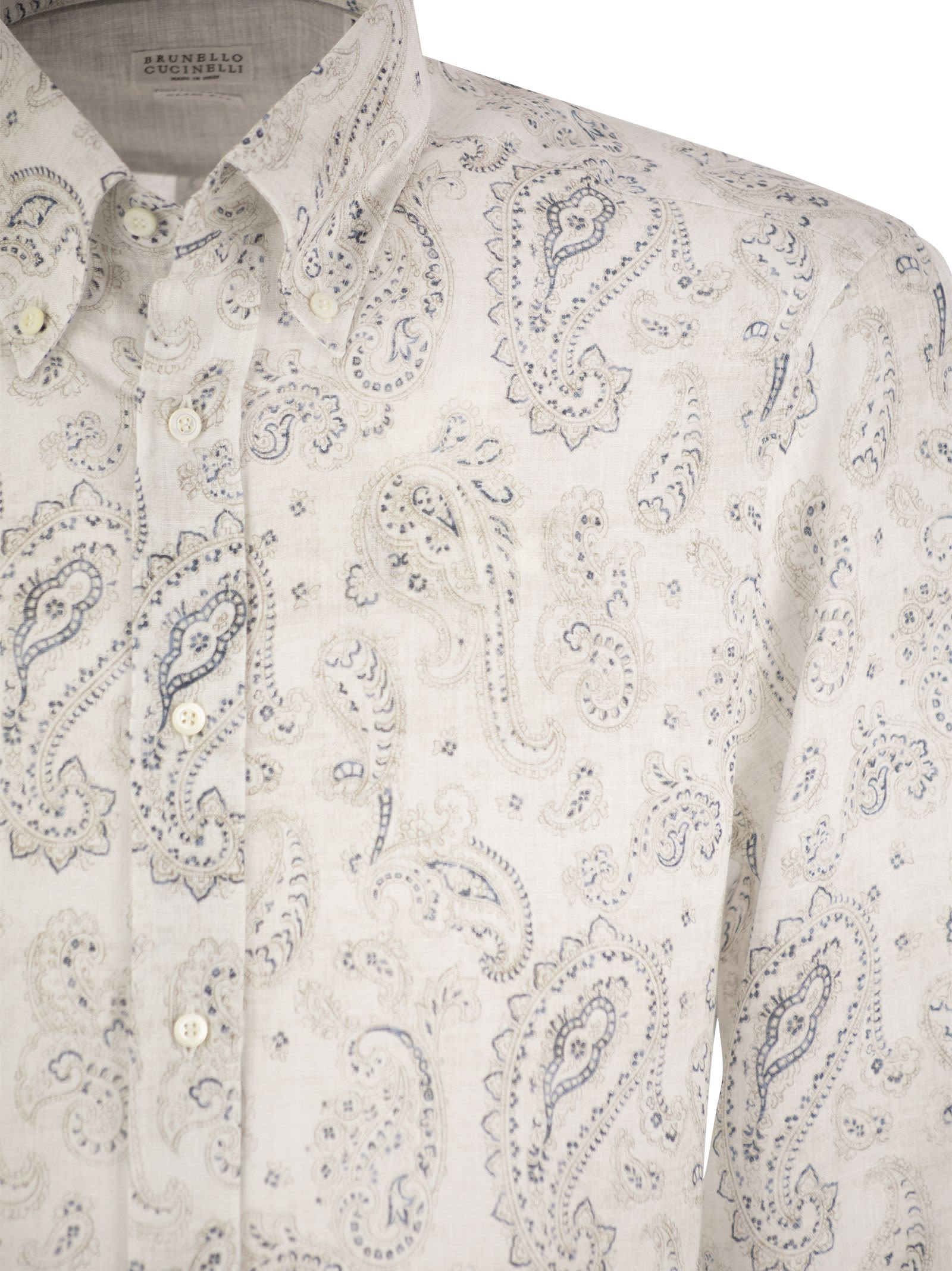 Shop Brunello Cucinelli Slim Fit Linen Button-down Shirt  In Brown
