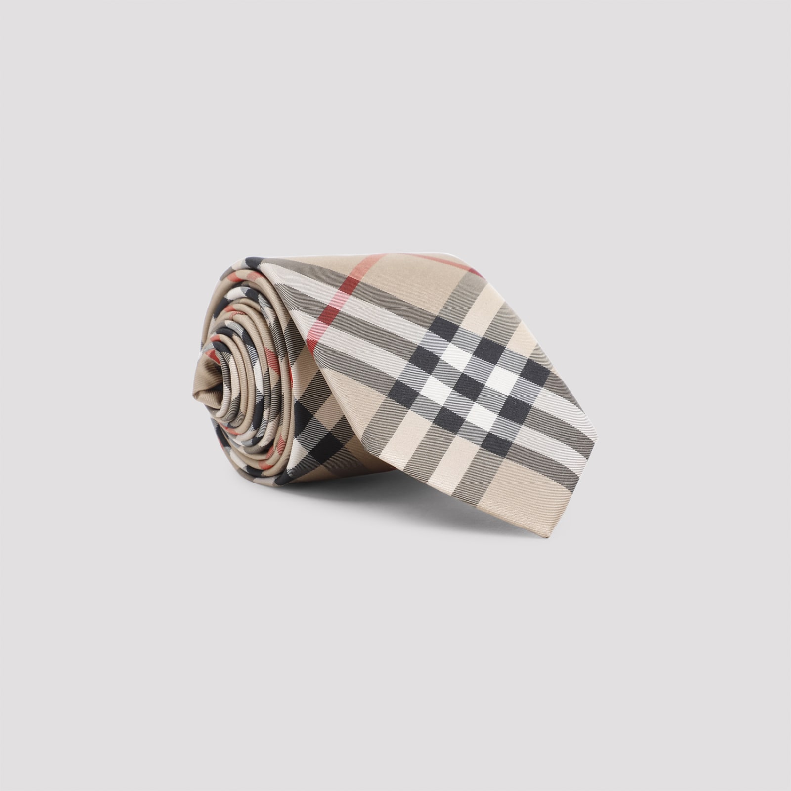 Burberry Beige Check Silk Tie In Neutral