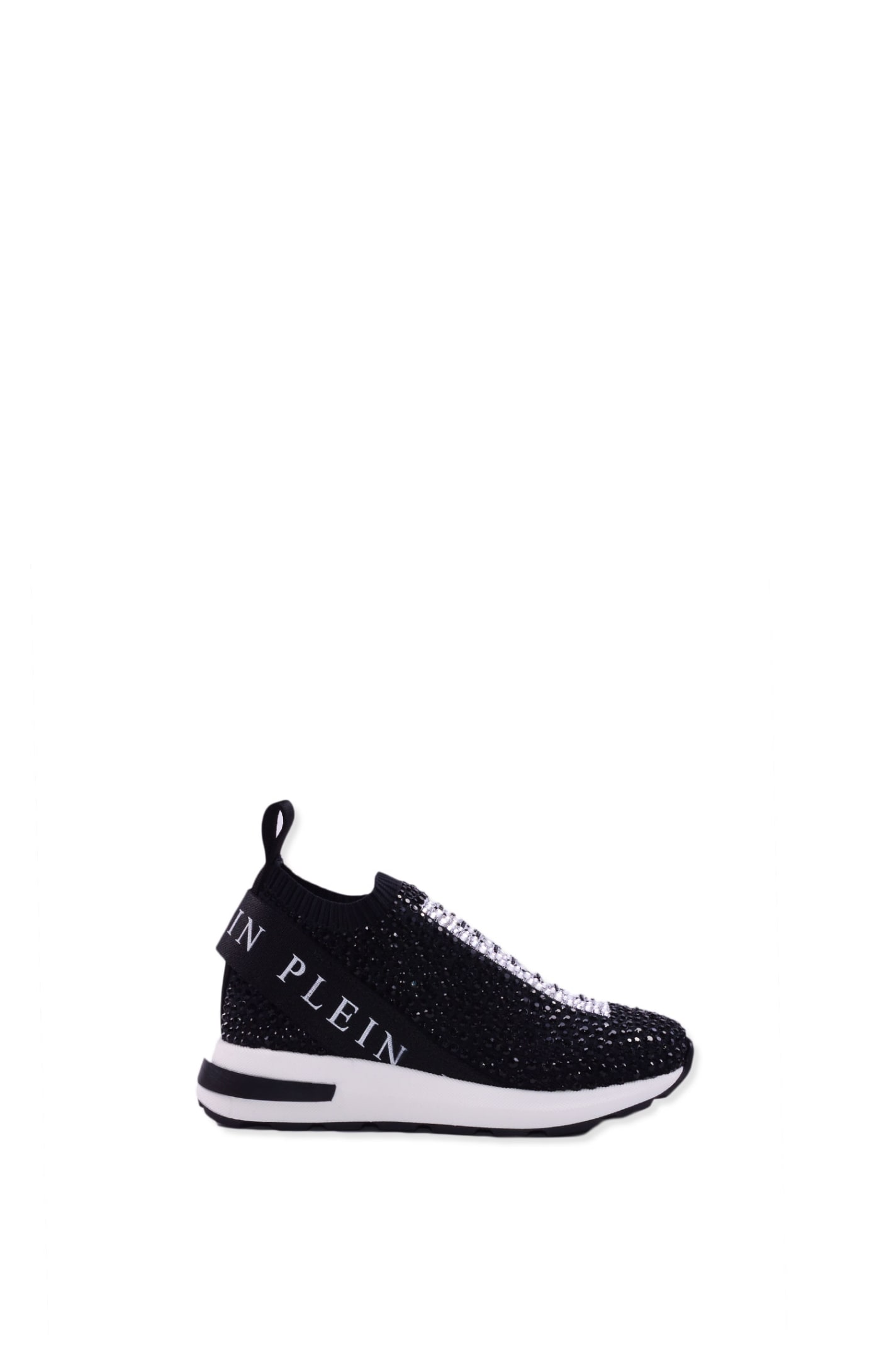 Philipp Plein Kids' Sneakers In Stretch Knit With All Over Rhinestones In Back