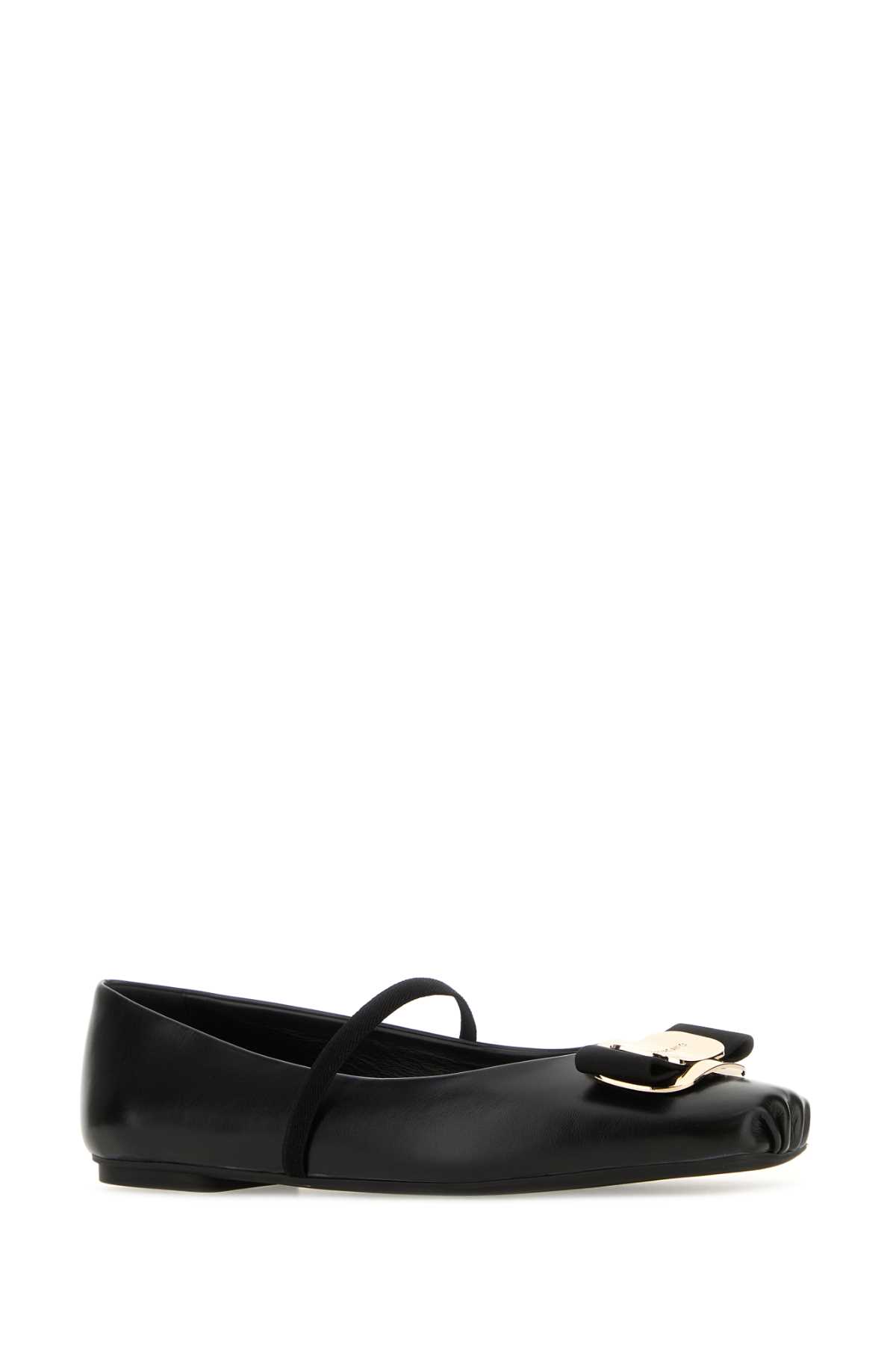 Ferragamo Black Nappa Leather Zina Ballerinas In Black