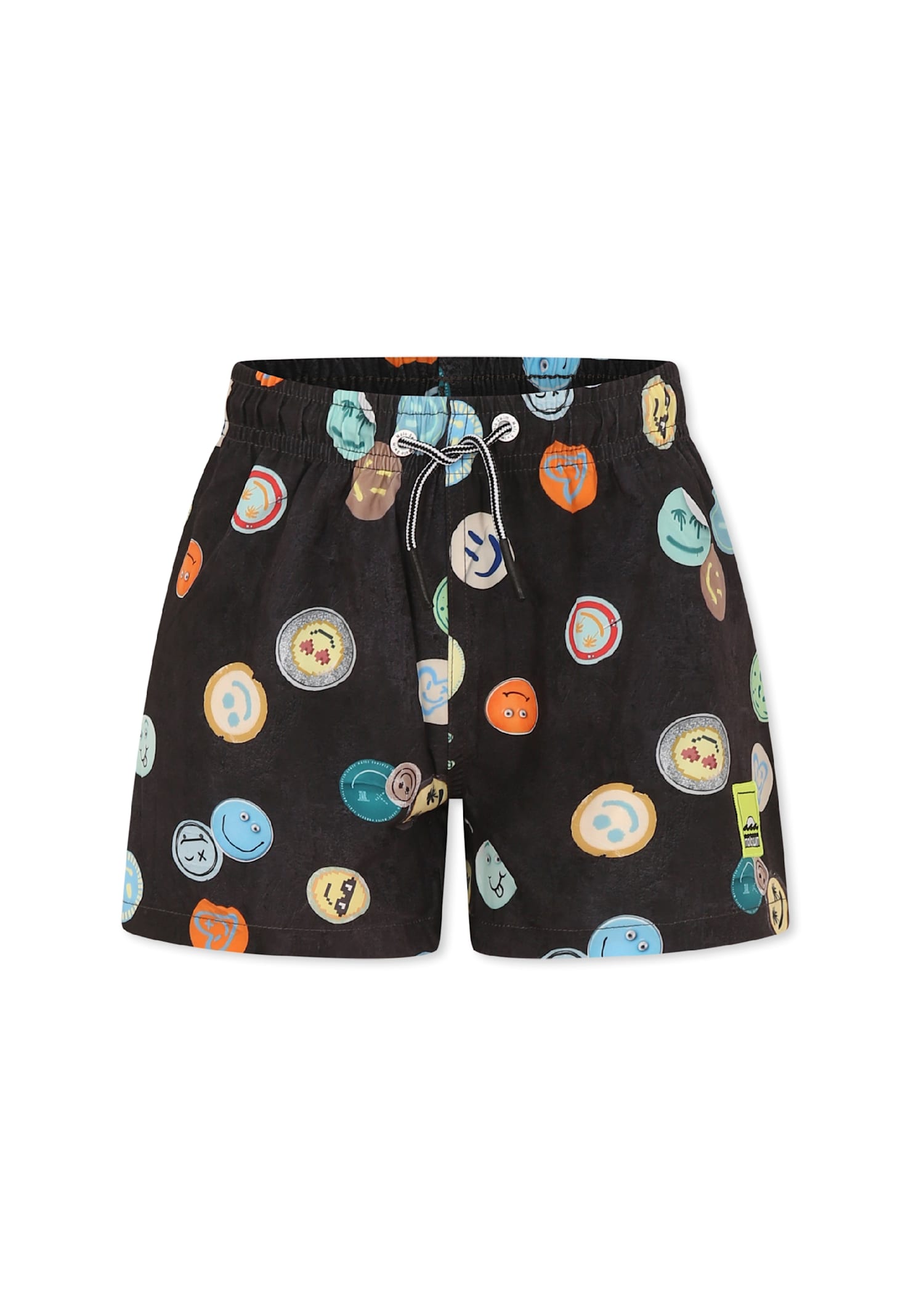 Molo Black Swim Shorts For Boy With Smiley Print In Black