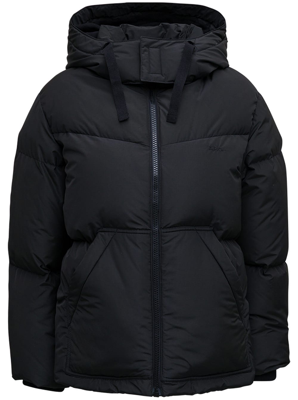 A.P.C. Black Hooded Nylon Down Jacket With Logo