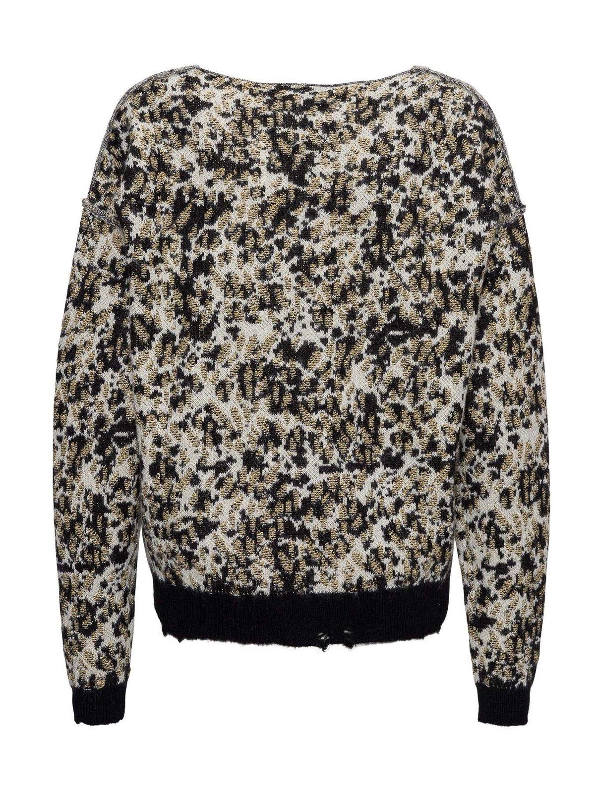 Shop Saint Laurent Leopard Print Knit Sweater In Black