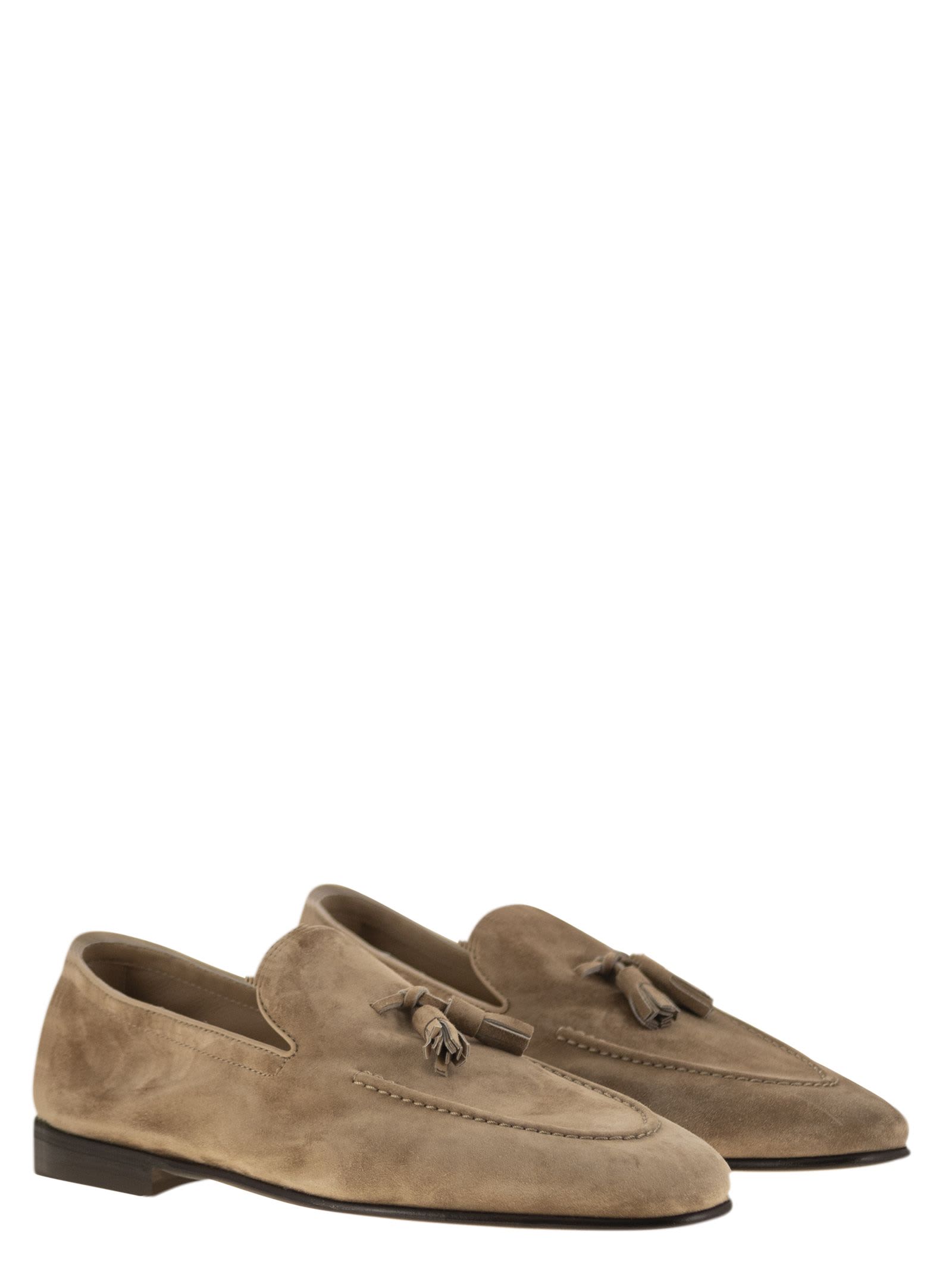 Brunello Cucinelli Men Suede Moccasins With Tassels In Beige