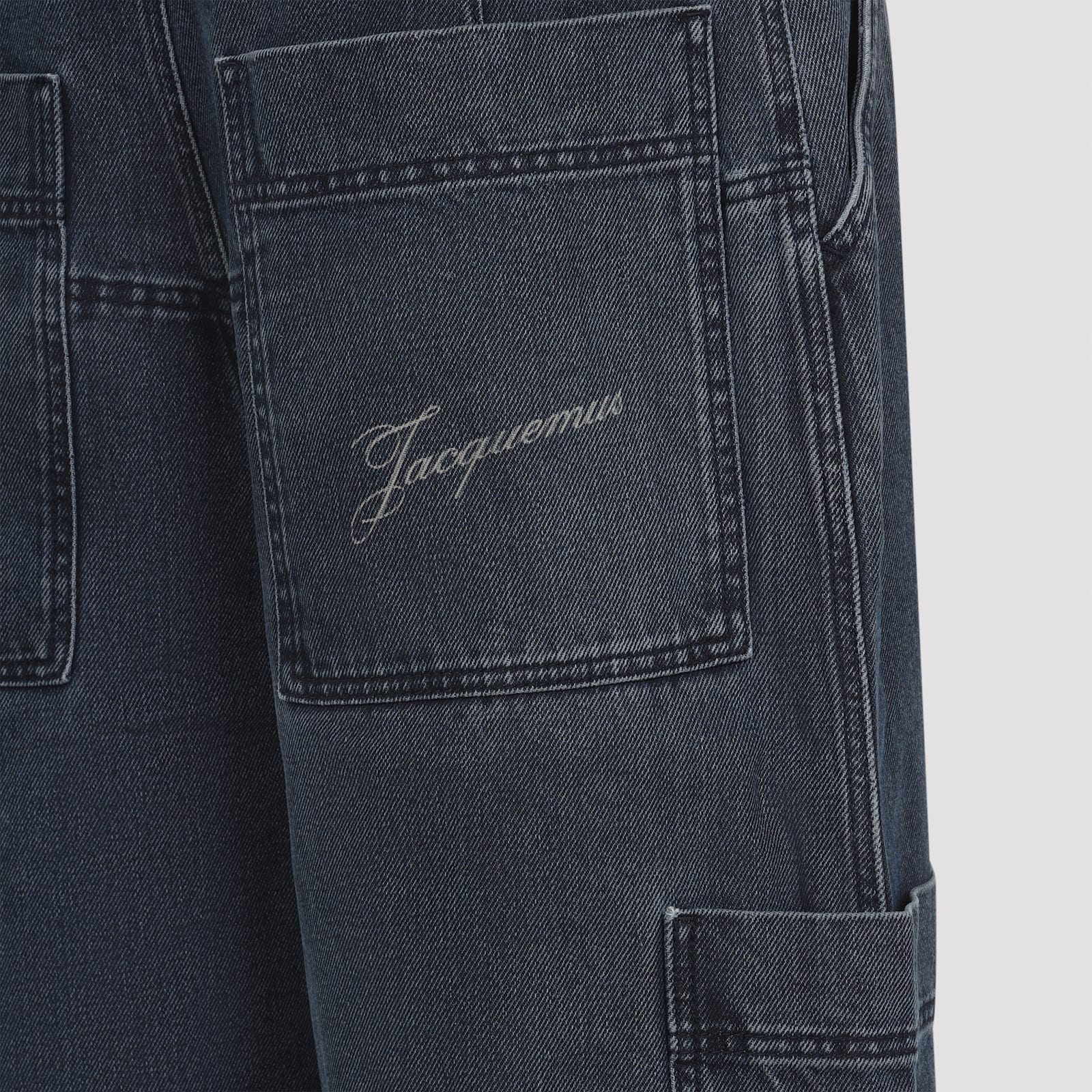 Jacquemus Navy Blue Cotton Le Cargo De-nimes Carre Jeans In Blue