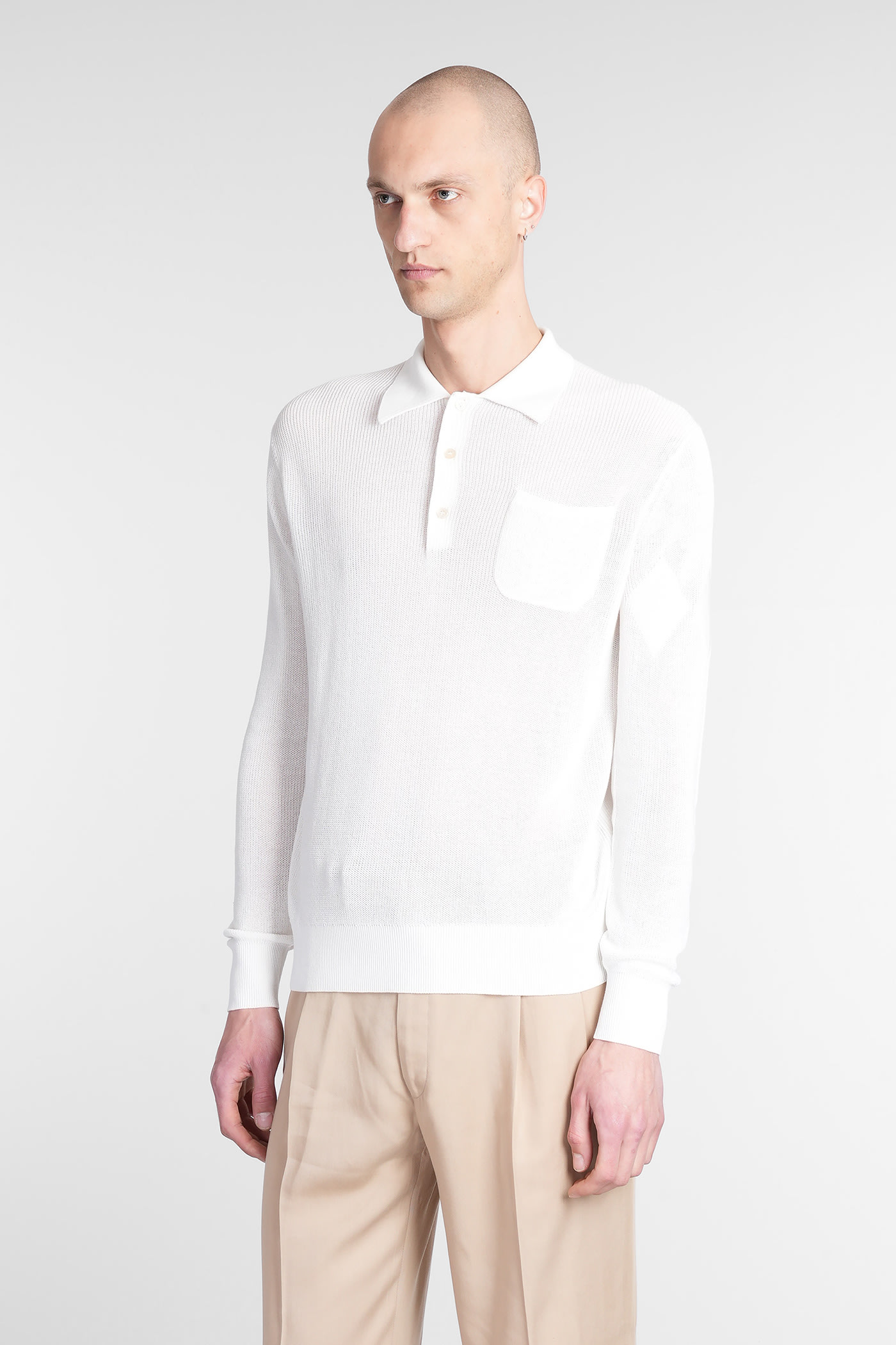 Ballantyne Knit Short-sleeved Polo With Structured Collar In White