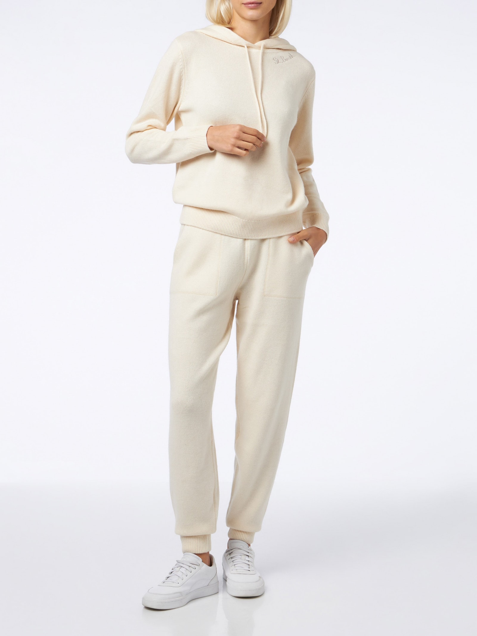 Mc2 Saint Barth Woman Knitted Off White Jogger Pants In White